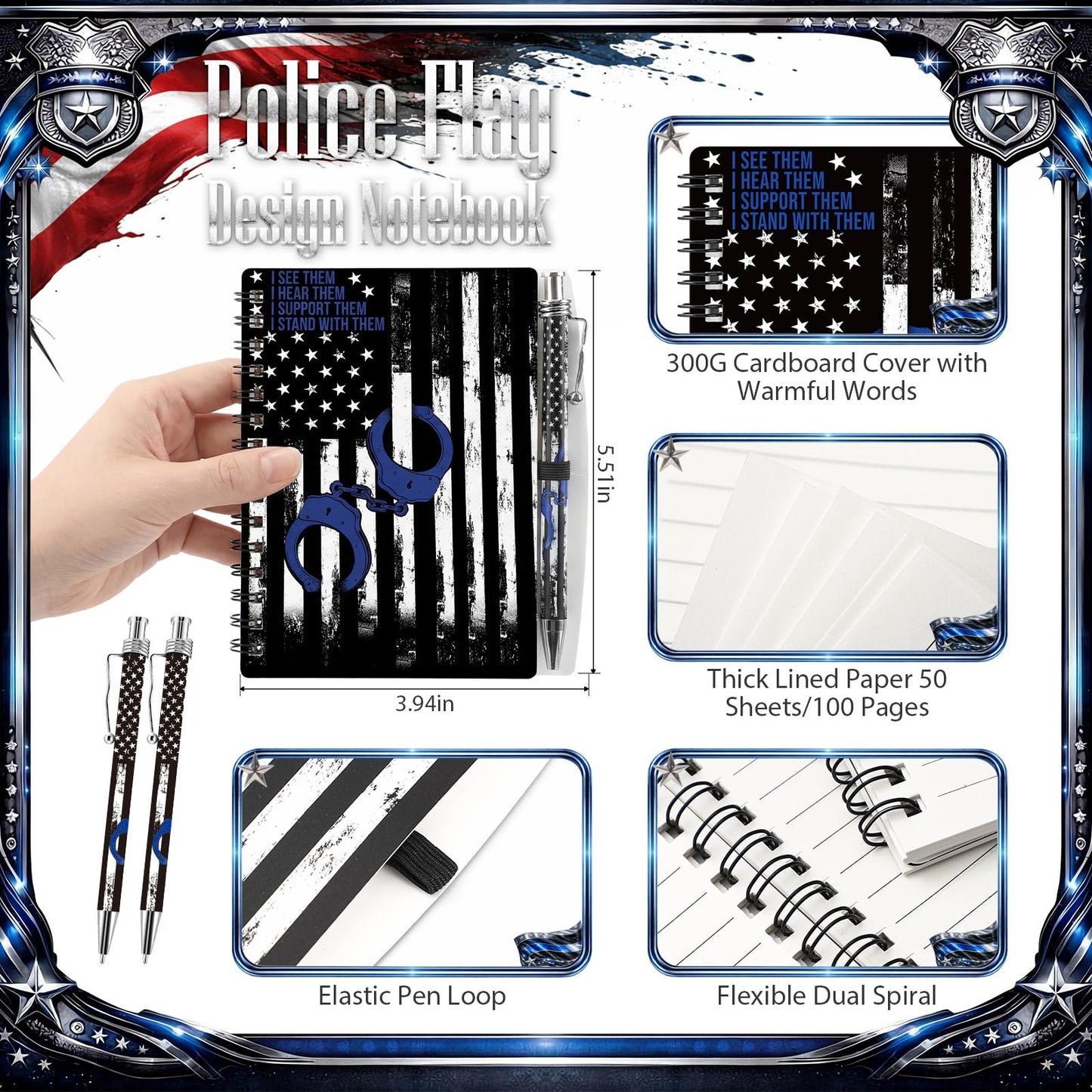 Tinlade 30 Set Police Gifts Bulk Police Academy Graduation Party Favors Notebook and Ballpoint Pen Law Enforcement Appreciation for Graduate Policeman Retirement Correctional Officer Men Sheriff