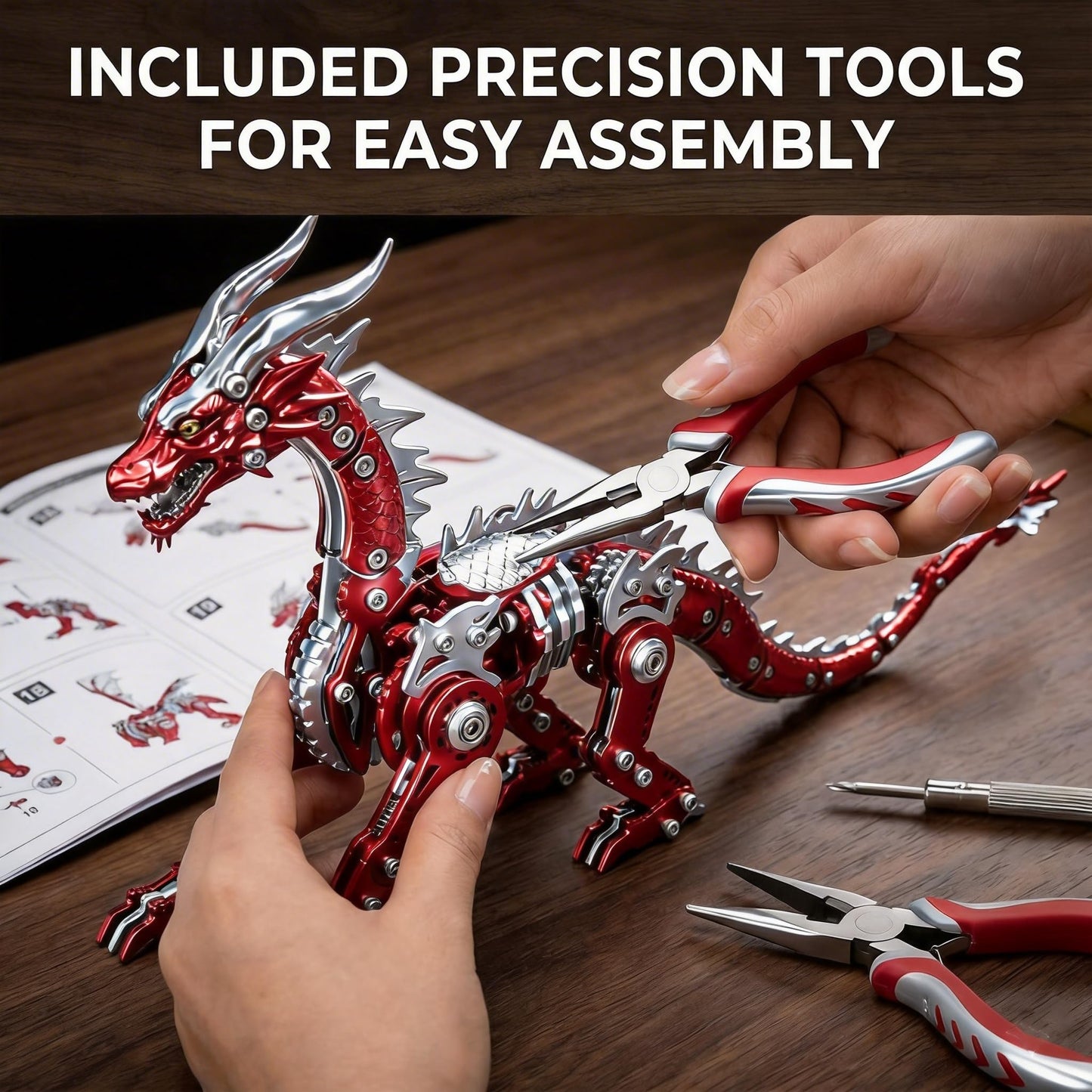 LONGPIN 3D Puzzles for Adults,Metal Dinosaur Puzzle Building Set,Collectible Mechanical Engineering Crafts for Home Office Decoration & Gift (Red-Green)