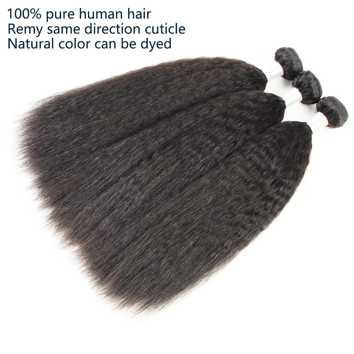 LINYINGYH 12a Kinky Straight Bundles Human Hair Yaki Straight Bundles Weave Remy Hair 12 14 16 inch Unprocessed Brazilian Virgin Human Hair 3 Bundles Extensions Natural Color