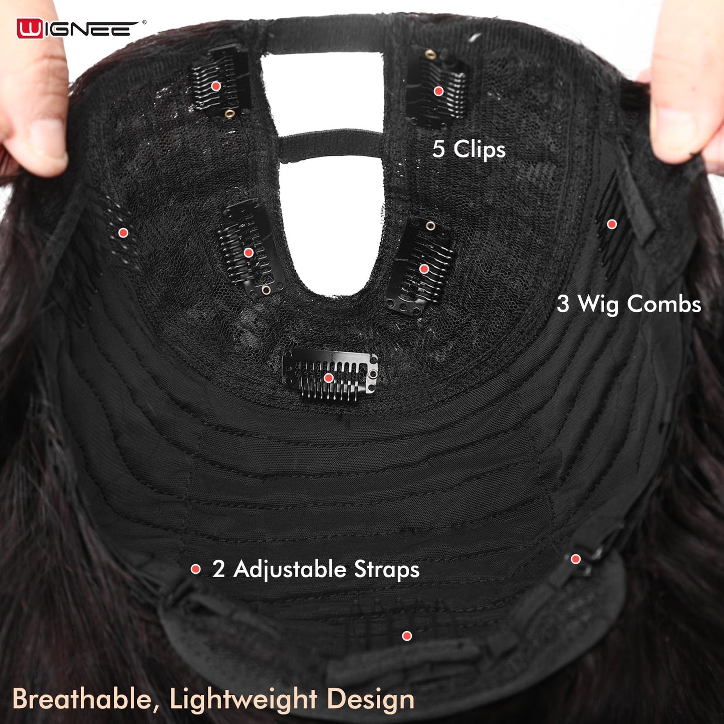 WIGNEE U Part Human Hair Body Wave Wig 100% Unprocessed 12A Grade Brazilian Virgin Human Hair Clip in V Part Body Wave Wigs for Black Women Human Hair Glueless 18 Inch Black Curly Human Hair Wig