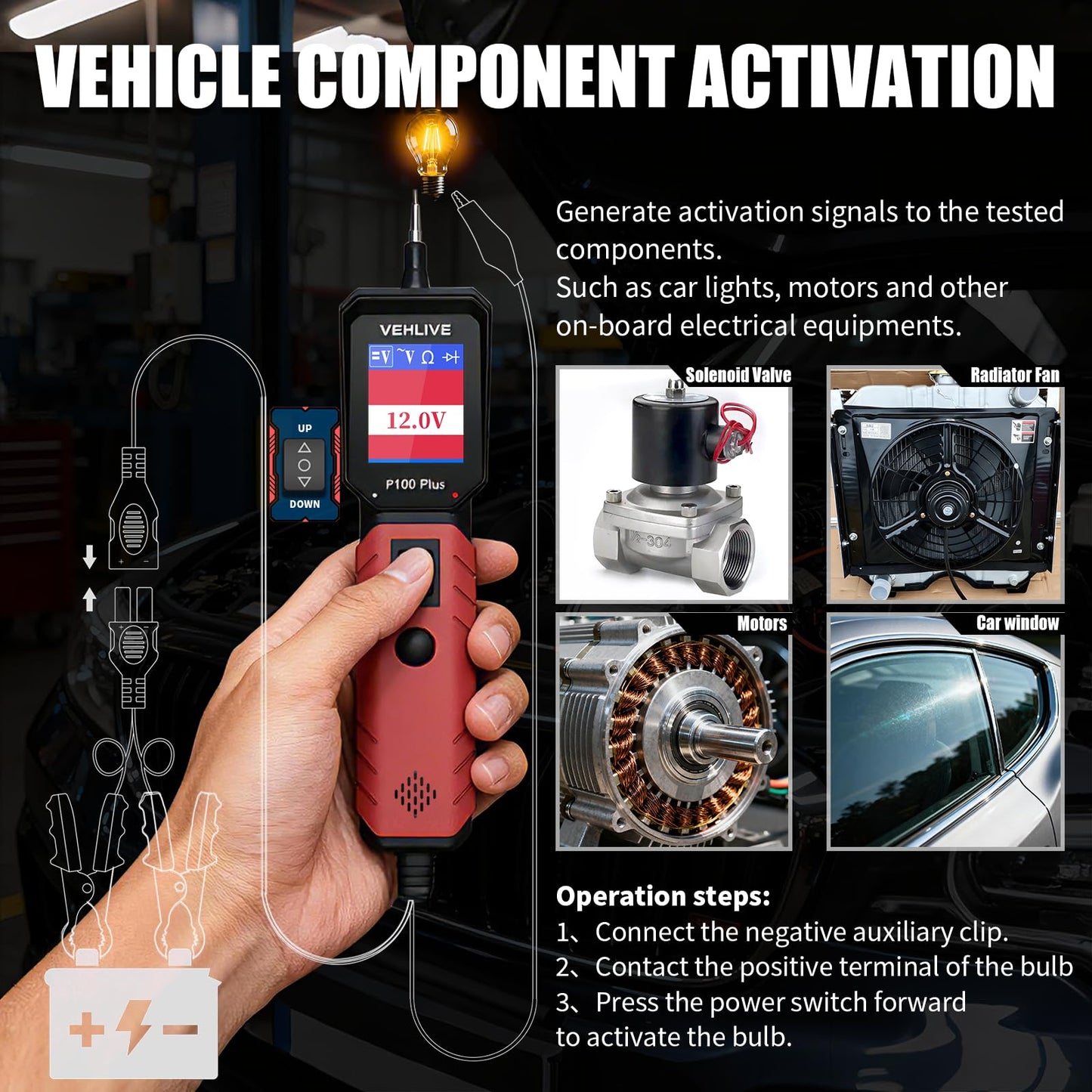 VEHLIVE P100 Plus Automotive Power Circuit Probe Tester,12V 24V Car Automotive Diagnostic Test Tool, Digital Volt Ohm Meter,Circuit Fault Finder w/ 40FT Cable & Tilted Screen