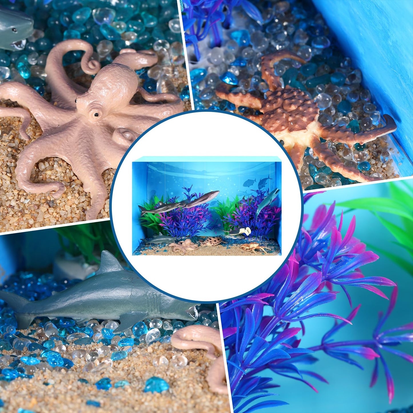 Silipull 23 Pcs Marine Animal 3D Model Project Set, Including Animal Image Model, Artificial Stones, Sand, Stones, and Moss, Comes with a Gift Box, Gift for School Projects and Birthday Parties