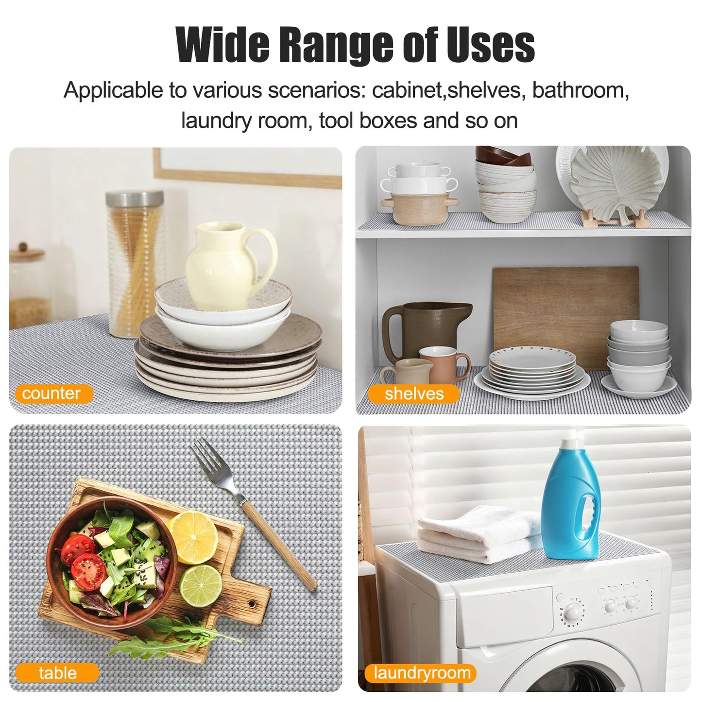 Songrey Non-Adhesive Drawer and Shelf Liner, Non Slip Cabinet Liners, Protect Kitchen Cupboard, Bathroom Drawers, Breathable, Thick Strong Grip mat (12IN x 20FT, Light Gray)