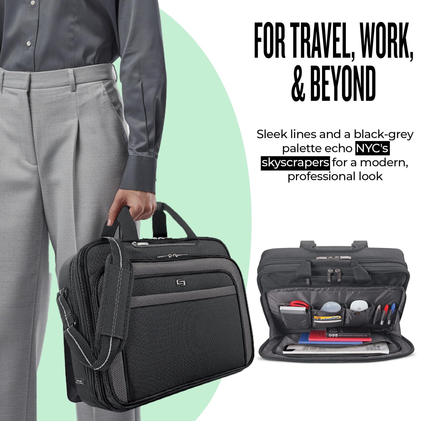 Solo New York Briefcase - Laptop Carrying Bag for Women & Men, Brief for Travel & Work, Front Zippered Pocket, Adjustable Shoulder Strap, Fits 17.3" Computer - Empire, Black