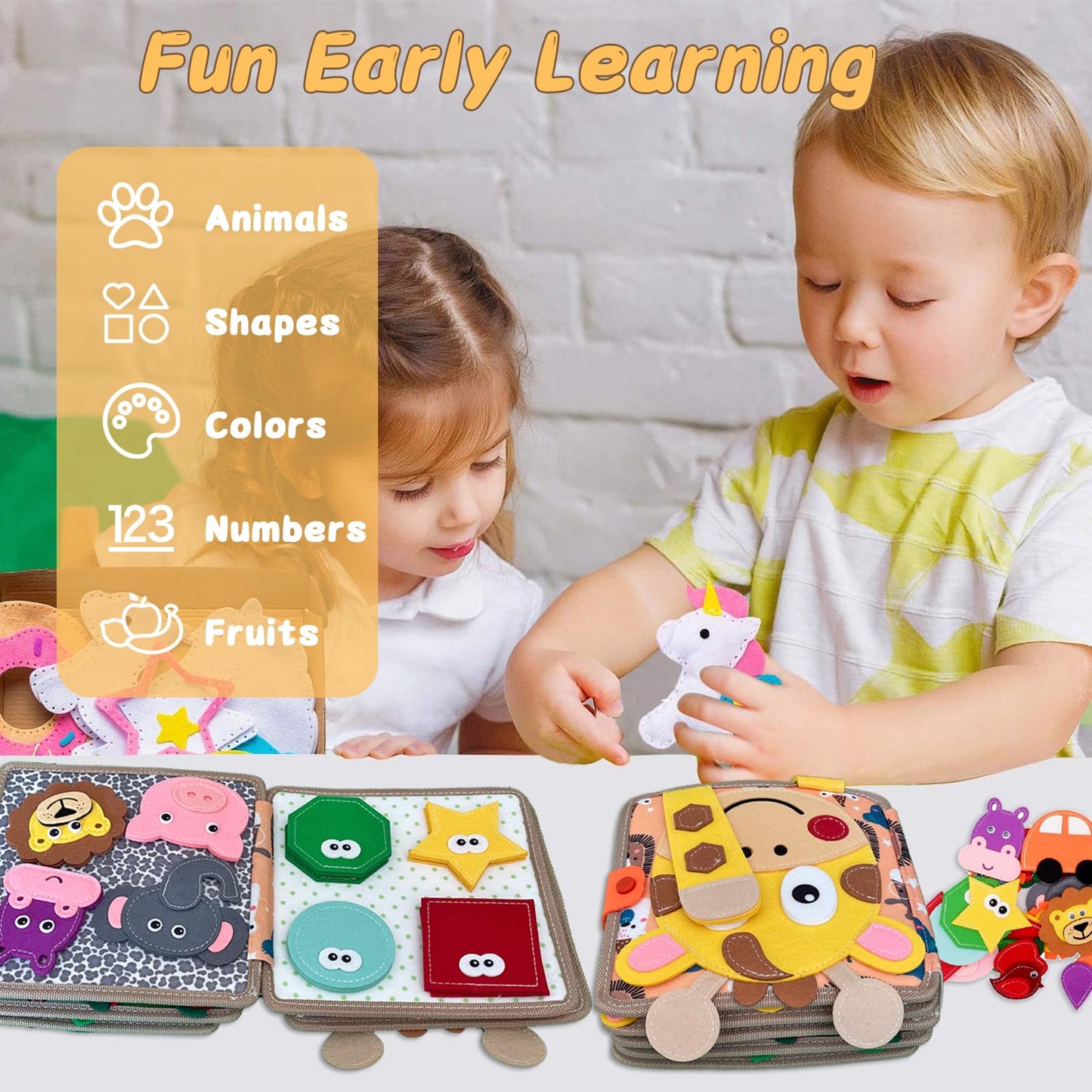 Cobelae Montessori Busy Book for Toddlers Ages 1-3, Felt Busy Board, Silent Book, Preschool Learning Activity Books for Babies, Travel Toys for Toddlers