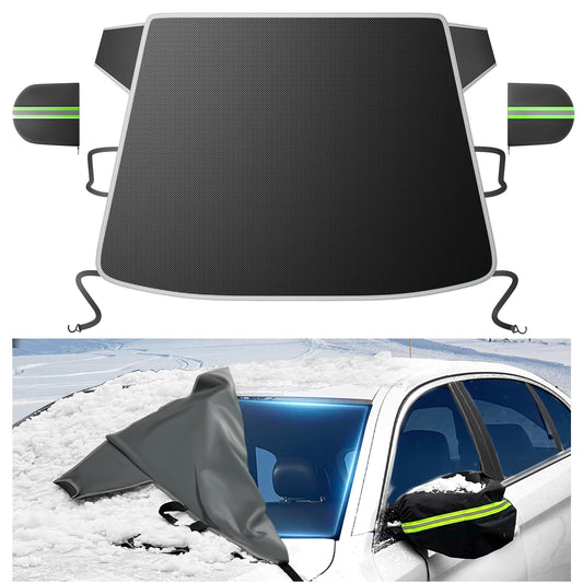 DooGooCoo [Upgraded] 7-Layer Car Windshield Snow Cover, [Efficient Winter Protection] Against Snow, Ice, Frost and Water, [Military-Grade Durable] Universal Fit for Cars, SUVs, and Trucks-Medium