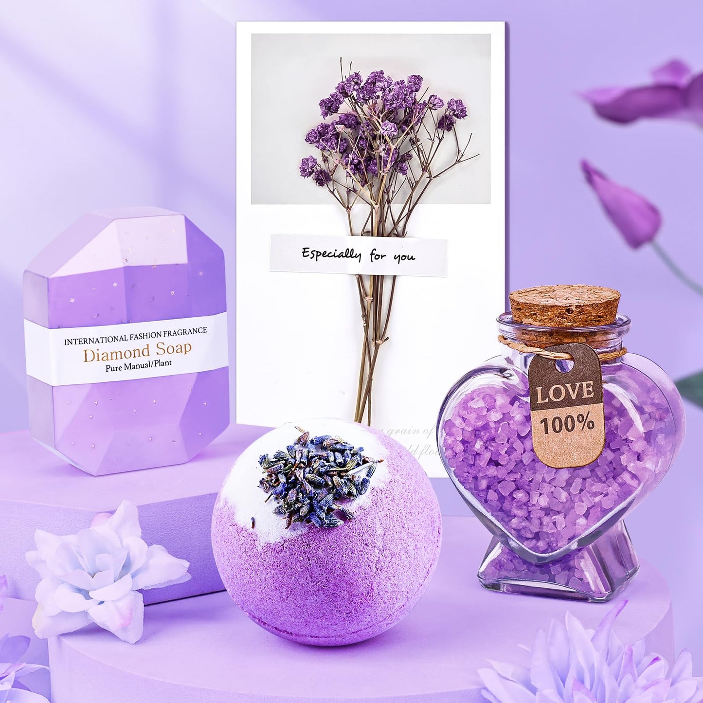 Birthday Gifts for Mom from Daughter Son, Relaxing Lavender Spa Basket Set for Women Luxury Self-Care Basket for Mama, Birthday Mothers Day Gifts for Women, Mom, Wife, Sister, Friend, Her