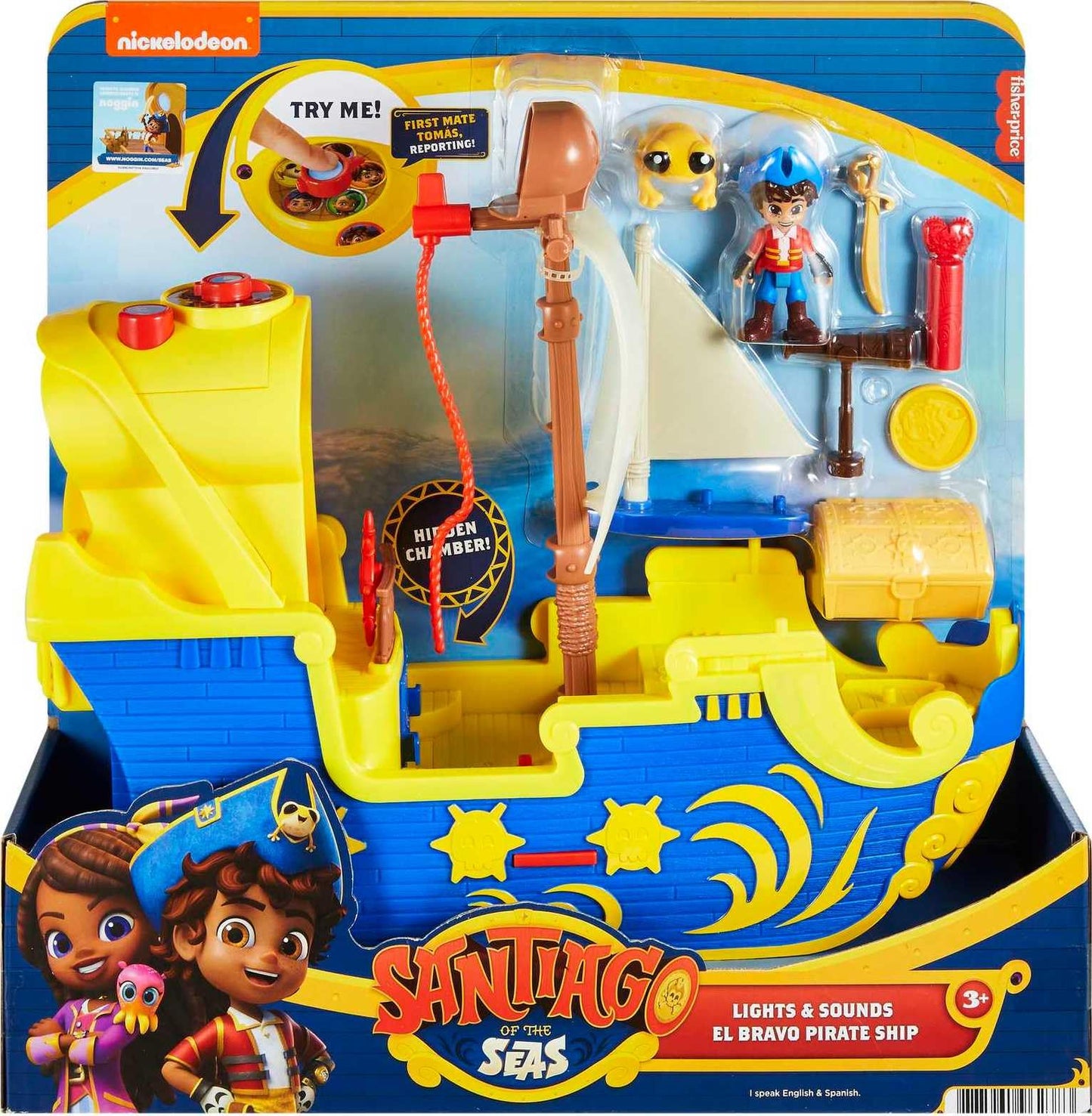 Fisher-Price Preschool Toy Santiago of the Seas Lights & Sounds El Bravo Pirate Ship Playset for Pretend Play Kids Ages 3+ Years