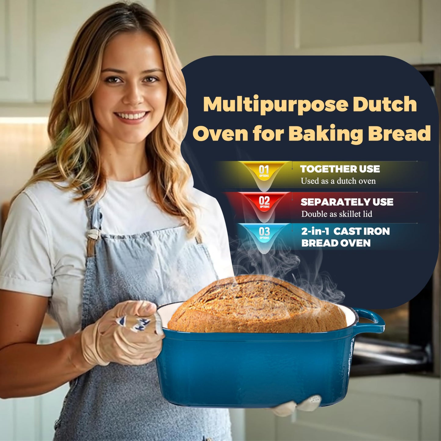 GdnWings 4.6 Quart Dutch Oven for Sourdough Bread Baking, Combo Oval Enameled Cast Iron Bread Pan with Lid, Bread Dutch Oven for a Crispy Crust, Teal