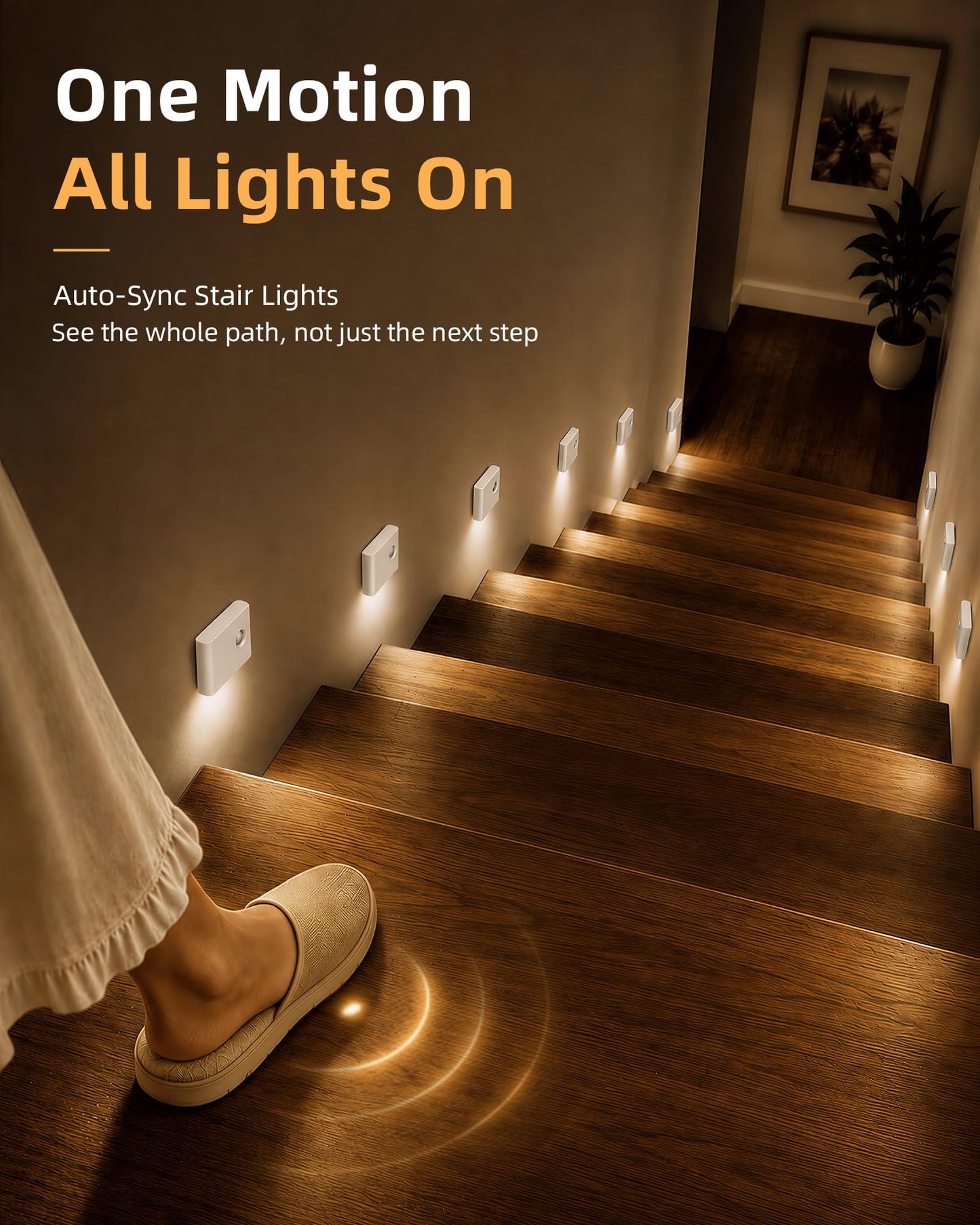EZVALO 6 Pack Motion Sensor Night Lights, Sync LED Stair Lights Indoor, 1500mAh Rechargeable, Magnetic & Dimmable, 3000K Soft White, Portable Nightlight for Hallway, Stairs, Bathroom, Bedroom