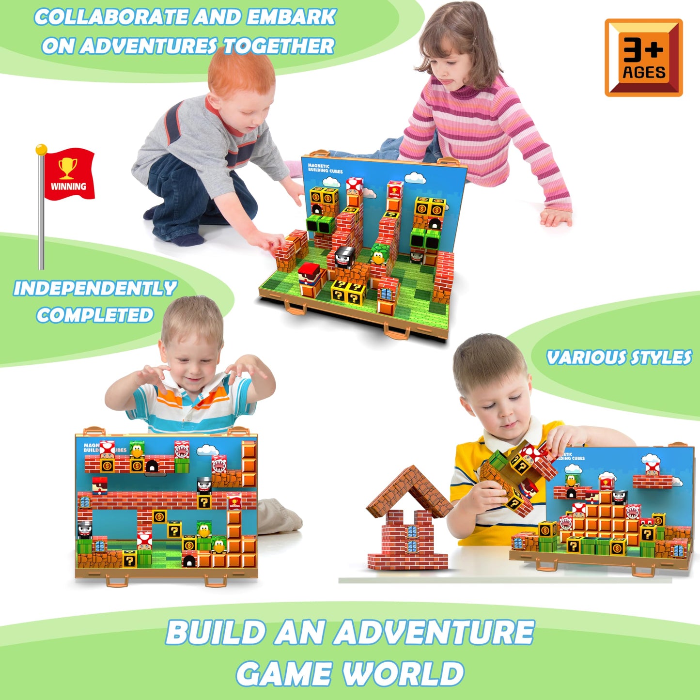Magnetic Blocks, Build 3D Magnet Building Toys World with Magnetic Tiles, Foldable Magnetic Board, STEM Sensory Toy for Kids, Toy Magnetic Building Sets Gifts for Age 3 4 5 6-10 Year Old Boys Girls