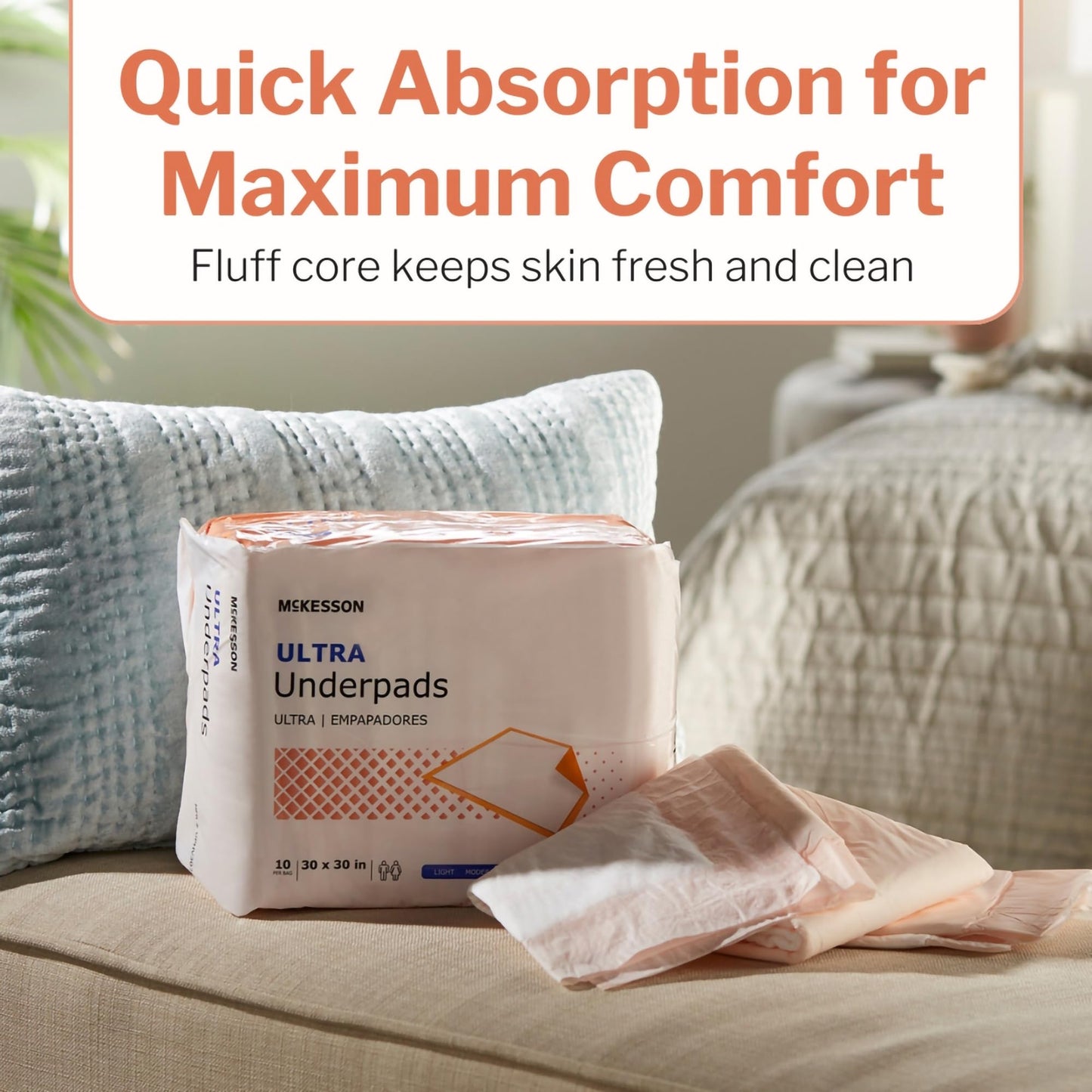 McKesson Ultra Underpads, Incontinence Bed Pads 30" x 30" [100 Count], Heavy Absorbency, Disposable Chux Pads for Adults, Elderly, and Baby, Pee Pads