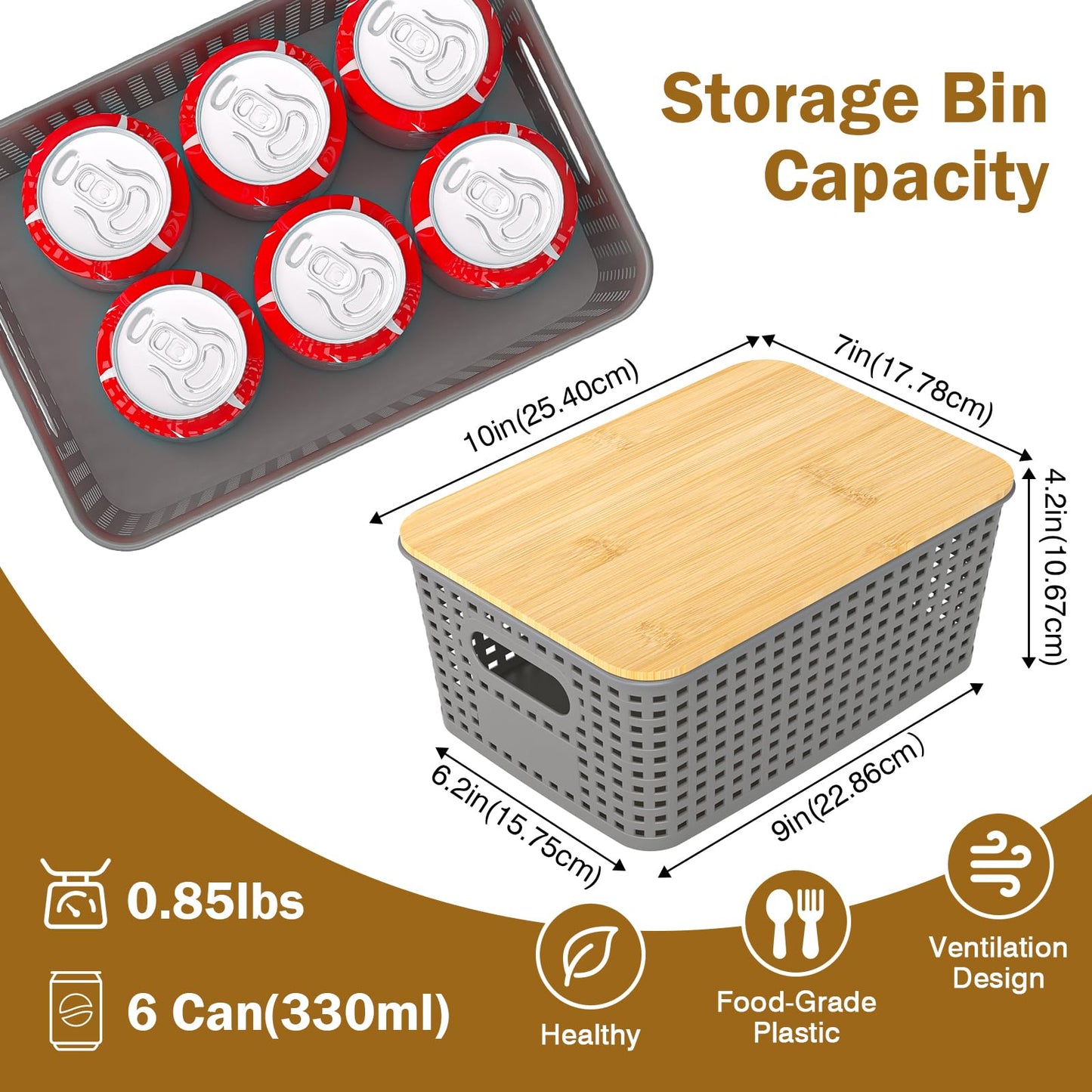 Stackable Storage Basket: Plastic Baskets Bins, Baskets for Organizing, Pantry Decorative Containers for Closets, Cabinets, Shelves(8 Pack, Grey)