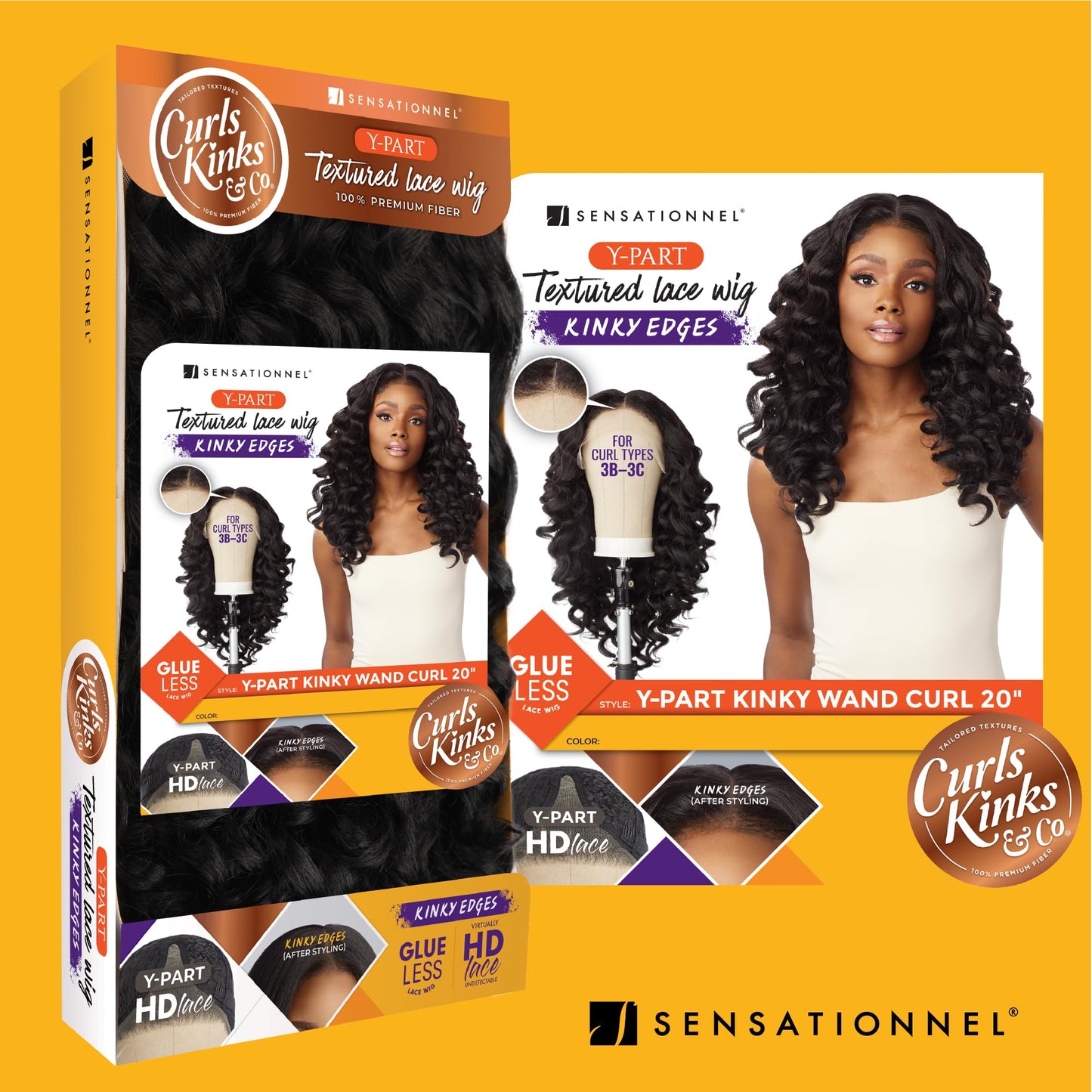Sensationnel Curls kinksandco kinkyedges wig - kinky wand curl 20 inch y part lace natural kinkytexture edged hairline for natural 3c to 4c hair textures (2 DARKBROWN)