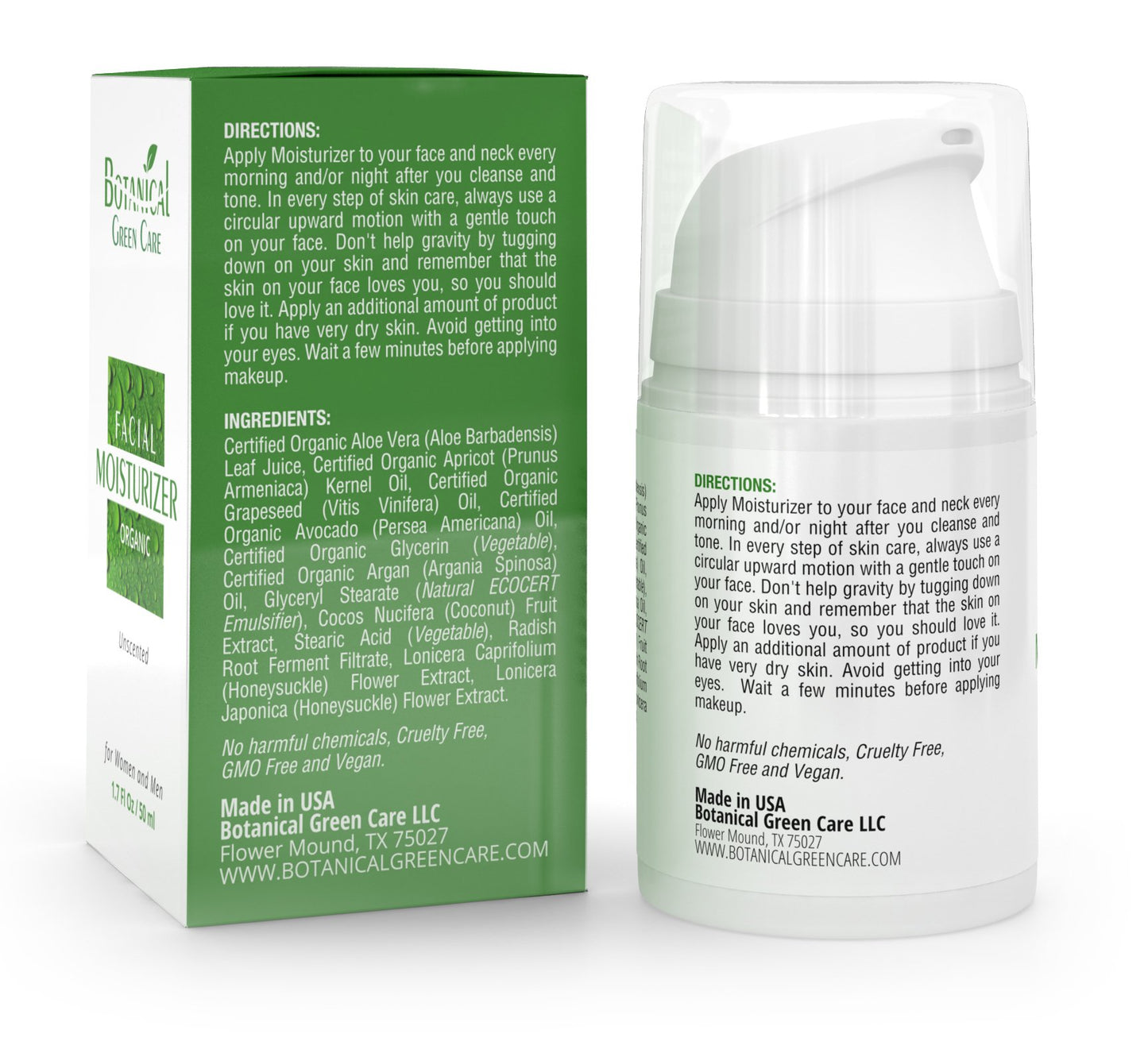 Botanical Green Care Organic Facial Moisturizer. Anti aging Face Cream. Moisturizer Face Cream. Natural Face Moisturizing Cream for Sensitive, Dry & Normal Skin for Women and Men