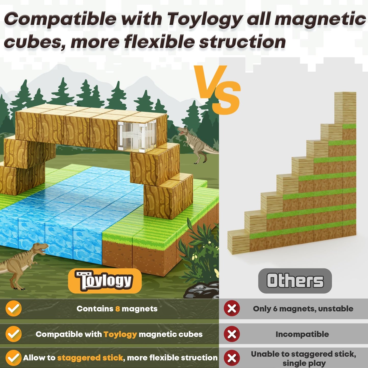 100PCS Magnetic Blocks-Build Mine Magnet World Set for Boys & Girls Age 3-5 6-8, STEM Sensory Toys for Toddlers Gifts for 3+ Years Old Girls Boys,1" Magnet Cubes Classroom Must Haves Construction Toys