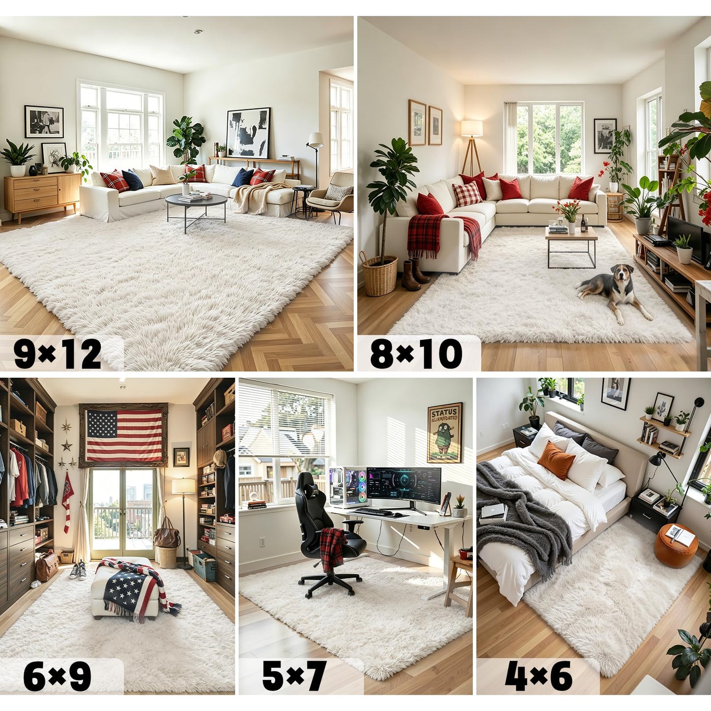 8x10 Area Rugs for Living Room Bedroom, Large Area Rug Shaggy Carpet Soft Plush Furry Bedside Rug, Rugs for Home Decor (Cream, 8 x 10)