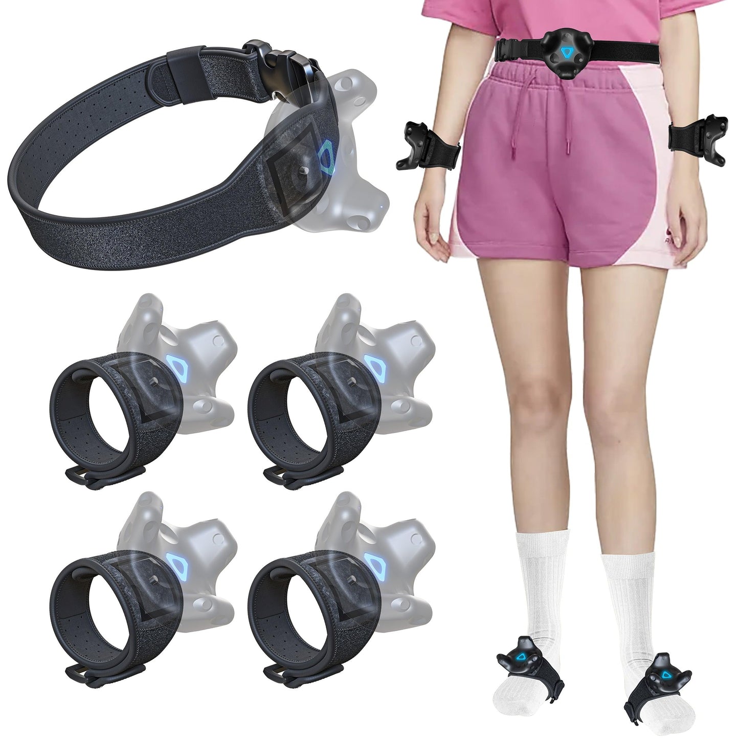 Skywin VR Tracker Belt, Tracker Hand and Feet Strap Bundle for HTC Vive System Tracker Pucks (1 Belt, 2 Hands, 2 Feet) (Straps ONLY)
