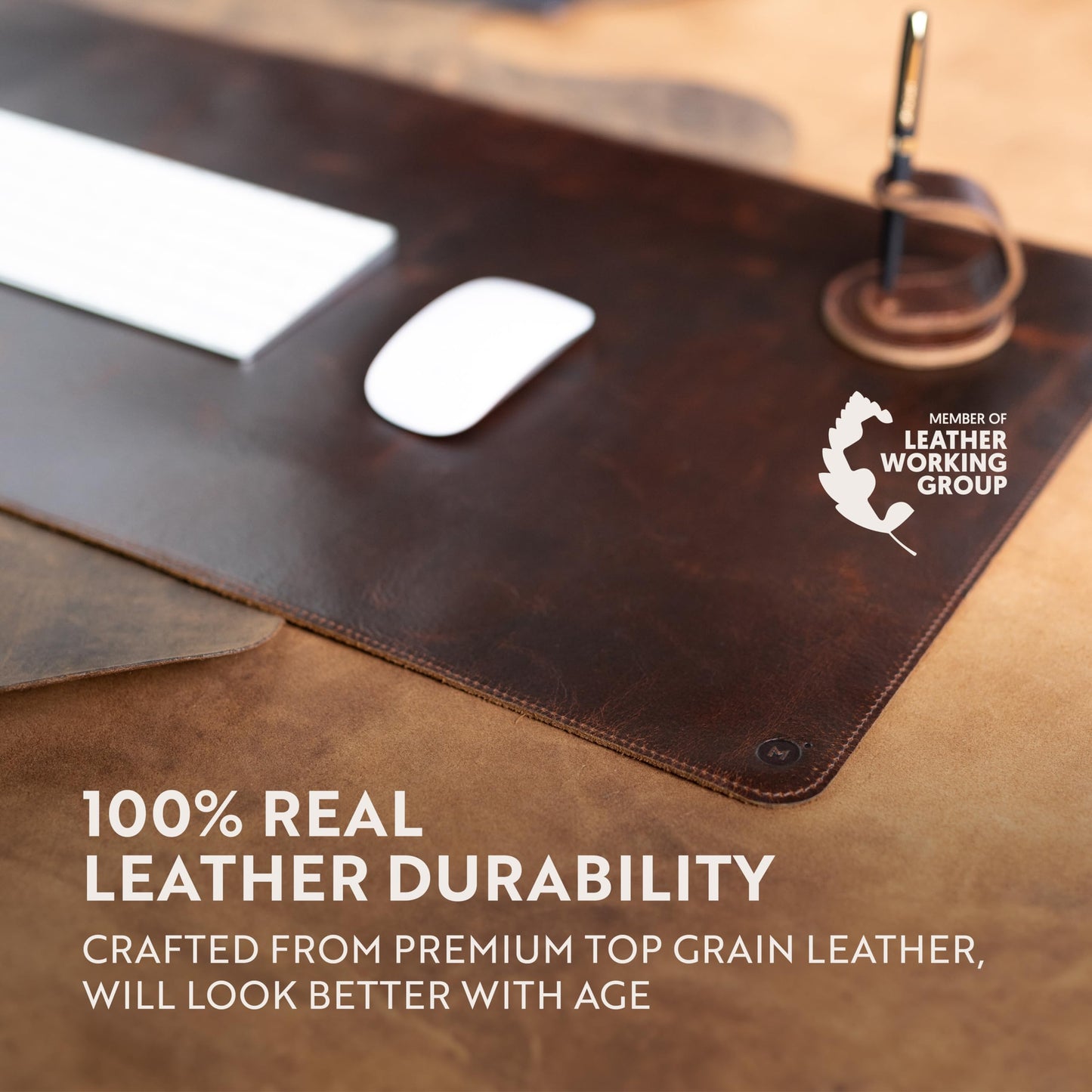 Moonster 100% Genuine Leather Desk Pad – Leather Desk Mat – 31" x 16" Large Desk Pad – Leather Desk Pad Protector with Ballpoint Pen Holder – Desk Mat Leather - Desk Leather Mat