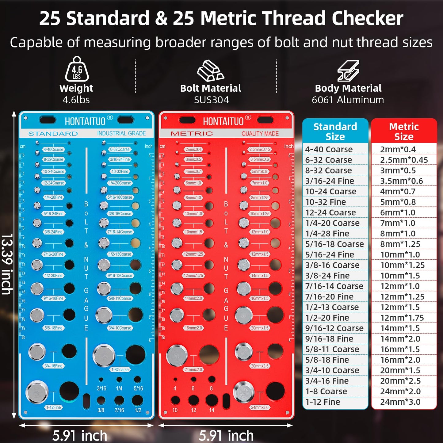 62 Nut and Bolt Thread Checker Standard and Metric,Bolt Size and Thread Gauge with 25 Standard & 25 Metric Bolt & 12 Drill Bit Gauge,Bolt and Nut Identifier Gauge
