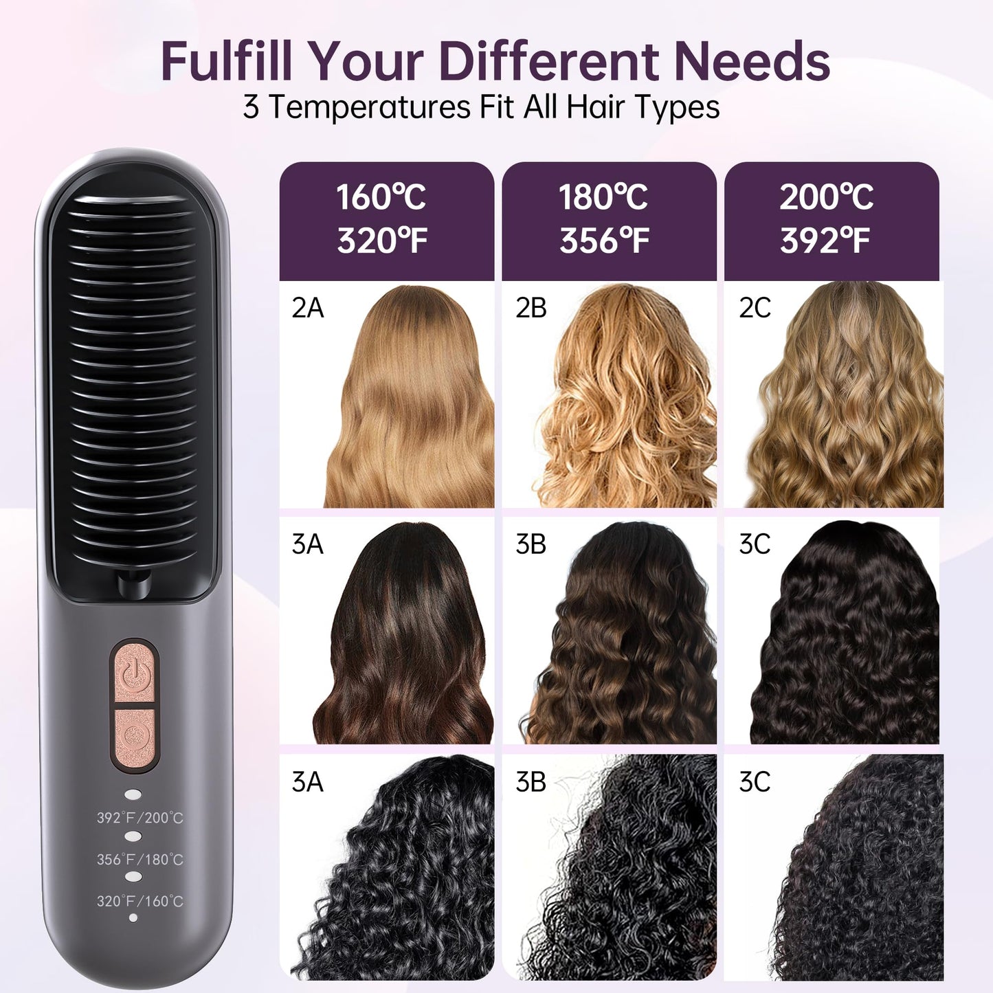 BGFOX Cordless Hair Straightener Brush [10 Mins Shiny Look Anytime Anywhere], USB Rechargeable Portable Ionic Hair Straightener Comb Straightening Brush for Women Travel with 3 Temps 30s Fast Heating
