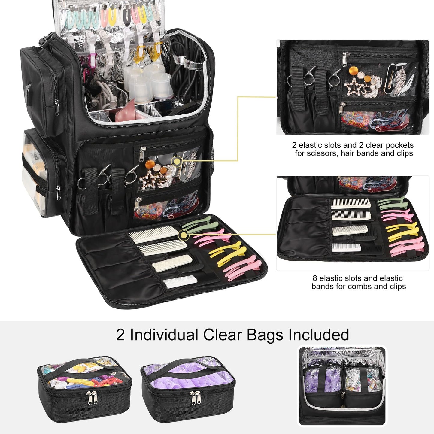 Relavel Hair Tools Travel Bag Hair Stylist Backpack Hairdresser Cosmetology Bag, Heat Insulation Full Layer for Curling Iron, Hair Straightener, Travel Accessories Train Case Barber Organizer, Black