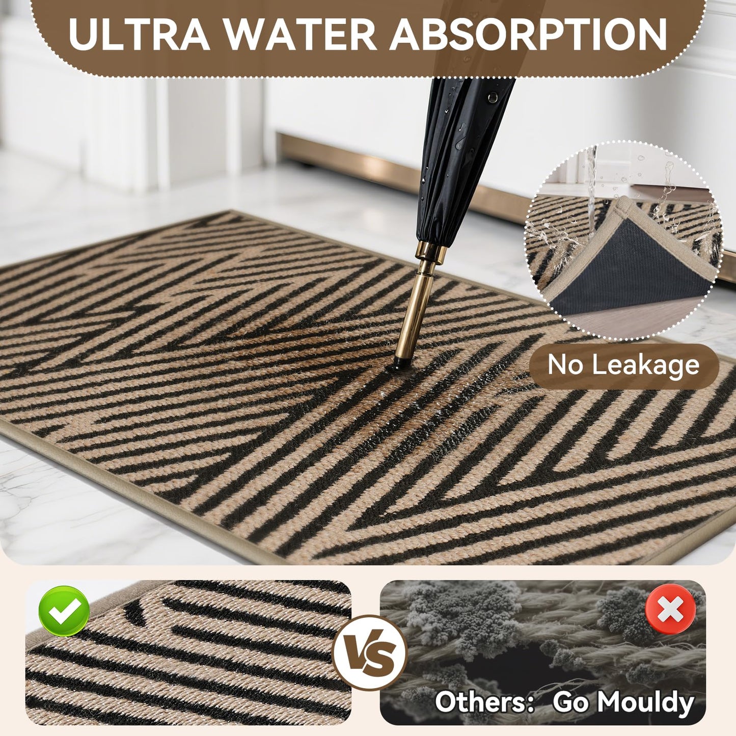 QiCaiJia Door Mat Indoor Outside Entrance 24"x35", Low-Profile Non Slip Outdoor Inside Doormat Entryway Mat, Dirt Resistant Absorbent Front Porch Welcome Entry Mats, Washable Easy Clean, Brown