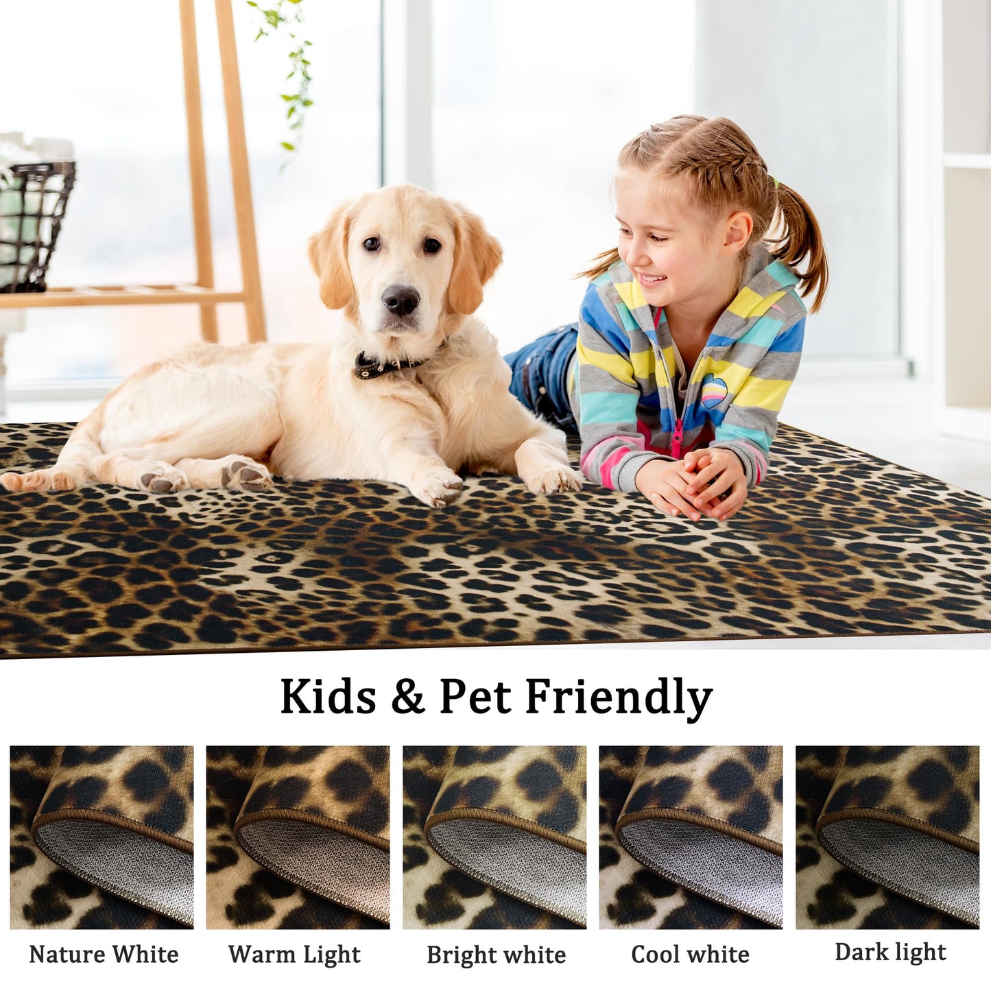 Foxmas Leopard Area Rugs for Living Room, 5x7 Feet Machine Washable Cheetah Print Rug, Non-Slip Indoor Floor Animal Rug, Carpet for Bedroom Dining Room Laundry Room Kitchen Home Office, Dark Brown