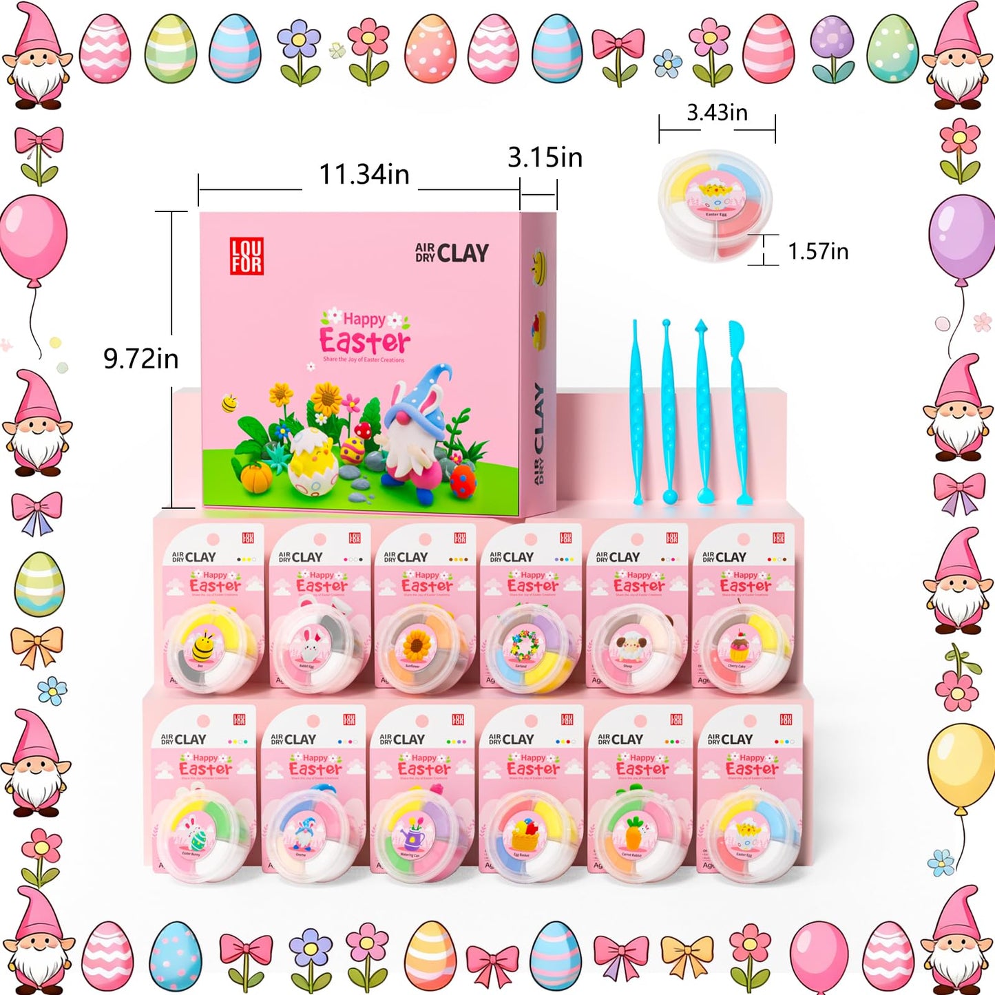 Loufor Air Dry Clay Kits Easter - Ultra Light & Soft, Safe & Non-Toxic, 12 Boxes DIY Modeling Clay with Sculpting Tools und Tutorials, Creative Arts und Crafts Toys Gifts