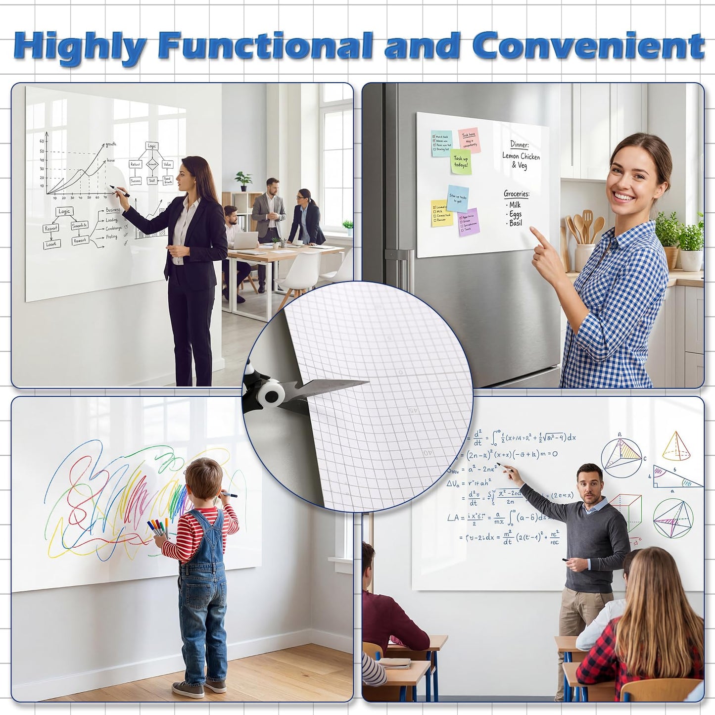 AFMAT White Board Dry Erase Paper, 48" x 36" Whiteboard Wallpaper, with 4 Markers, Stain-Proof & Super Sticky, No Ghost, 4' x 3' Peel and Stick Dry Erase Board Paper Roll for Wall/Home/Office,WS23E