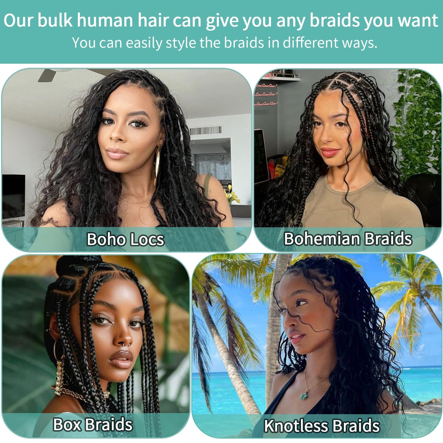 Human Braiding Hair for Boho Braids Human Hair Braiding Hair 110g 20 Inch Curly Boho Hair for Braiding Knotless 12A Deep Wave Bulk Human Hair for Braiding Bohemian 3 Bundles/Pack Natural Color
