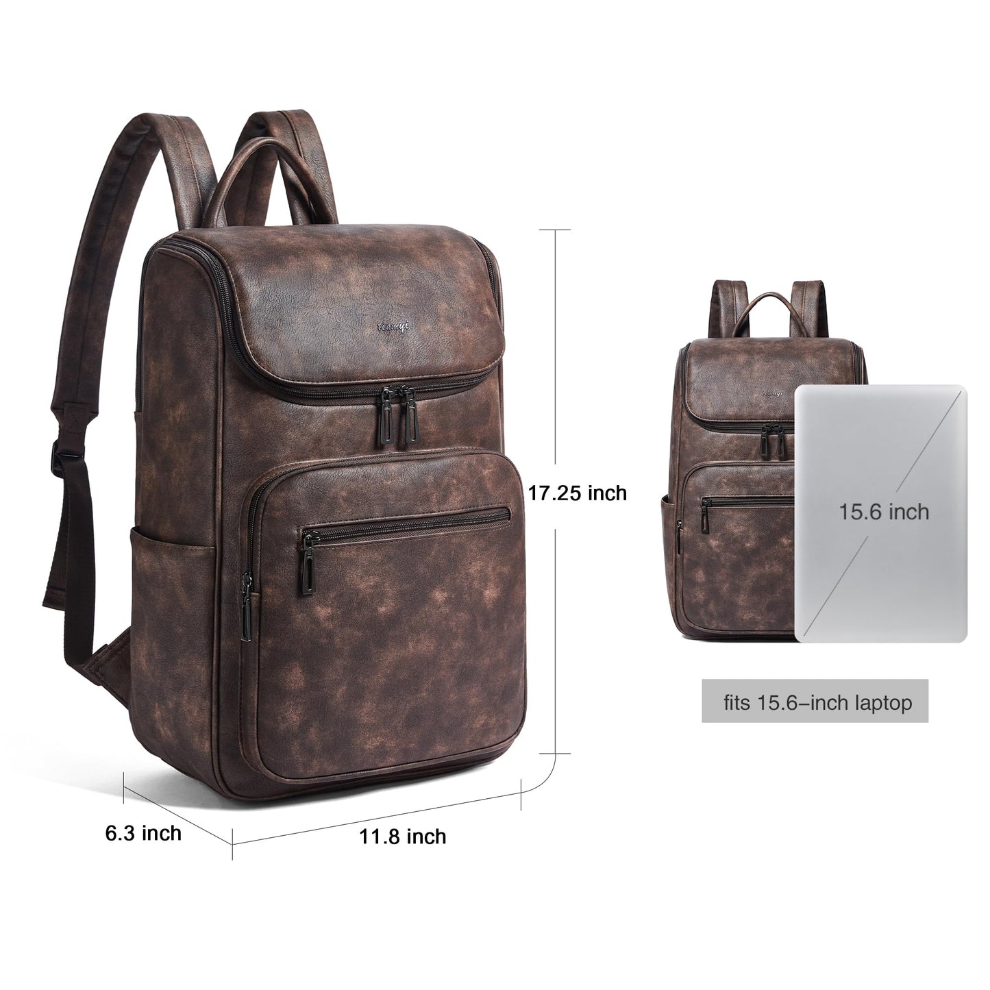tiamyi Computer Leather Backpack for Women Travel Back pack with 15.6 inch Laptop Compartment, Vintage Ladies Backpack, Coffee