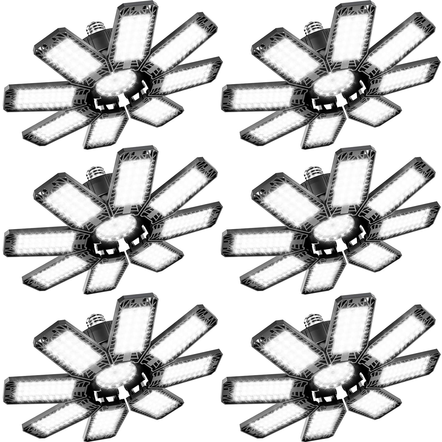 Garage Light 6 Pack - 240W 24000LM 6500K Garage Lights Ceiling LED with 8+1 Deformable Panels, E26/E27 Screw Socket in LED Shop Light for Workshop, Basement, Gym, Barn, Warehouse etc Bay Lighting
