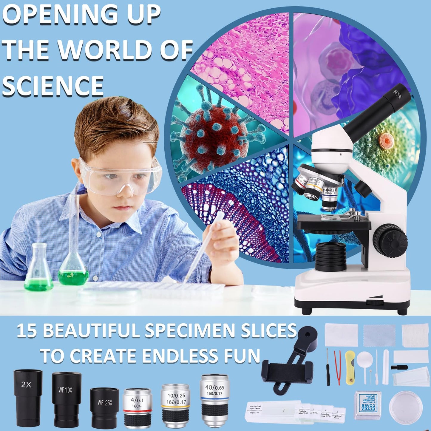 Herwicm Microscope for Adults 40x-2000x Compound Microscope with Dual LED Illumination for School, Home, Lab, Beginners