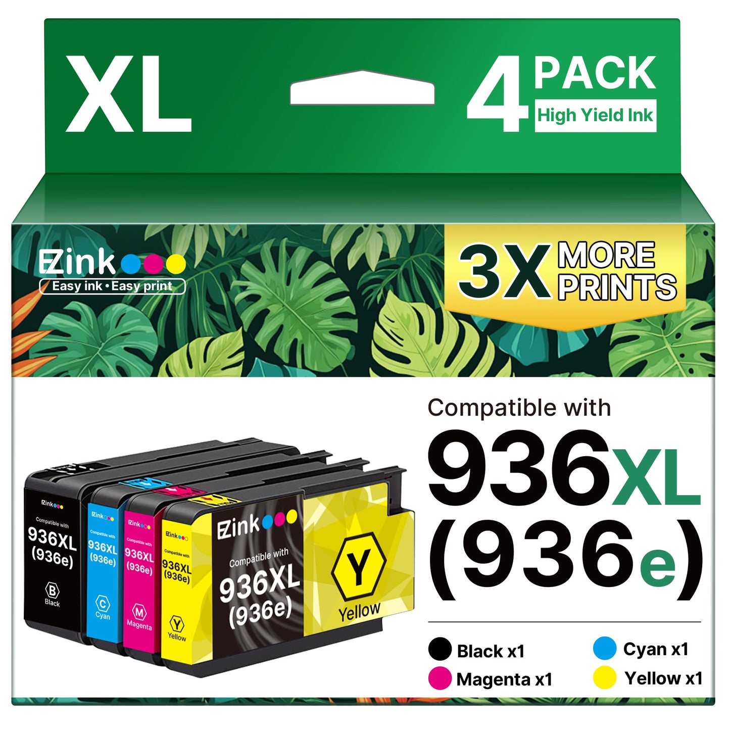 E-Z Ink 936XL 936e 936 Ink Cartridges for HP Printers Replacement for HP 936 Ink Cartridges Combo Pack Work with OfficeJet Pro 9125e 9120e 9730e 9130 9135e 9122e 9128e 9110b 9120b 9130b 9130e Printer