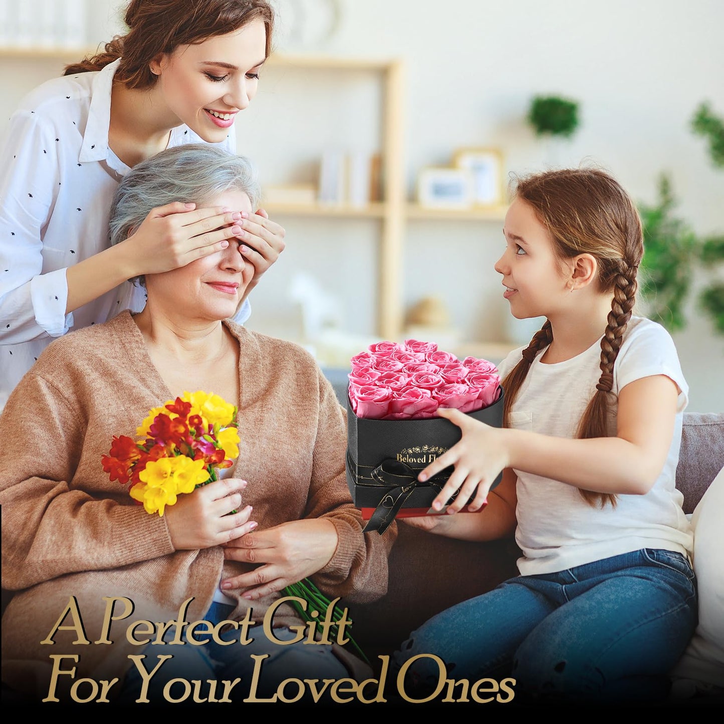Auoasl 16 Preserved Flowers Rose Birthday Gifts for Women Her Mom Wife Girlfriend Grandma on Valentines Mothers Day Christmas Anniversary Romantic(Pink)