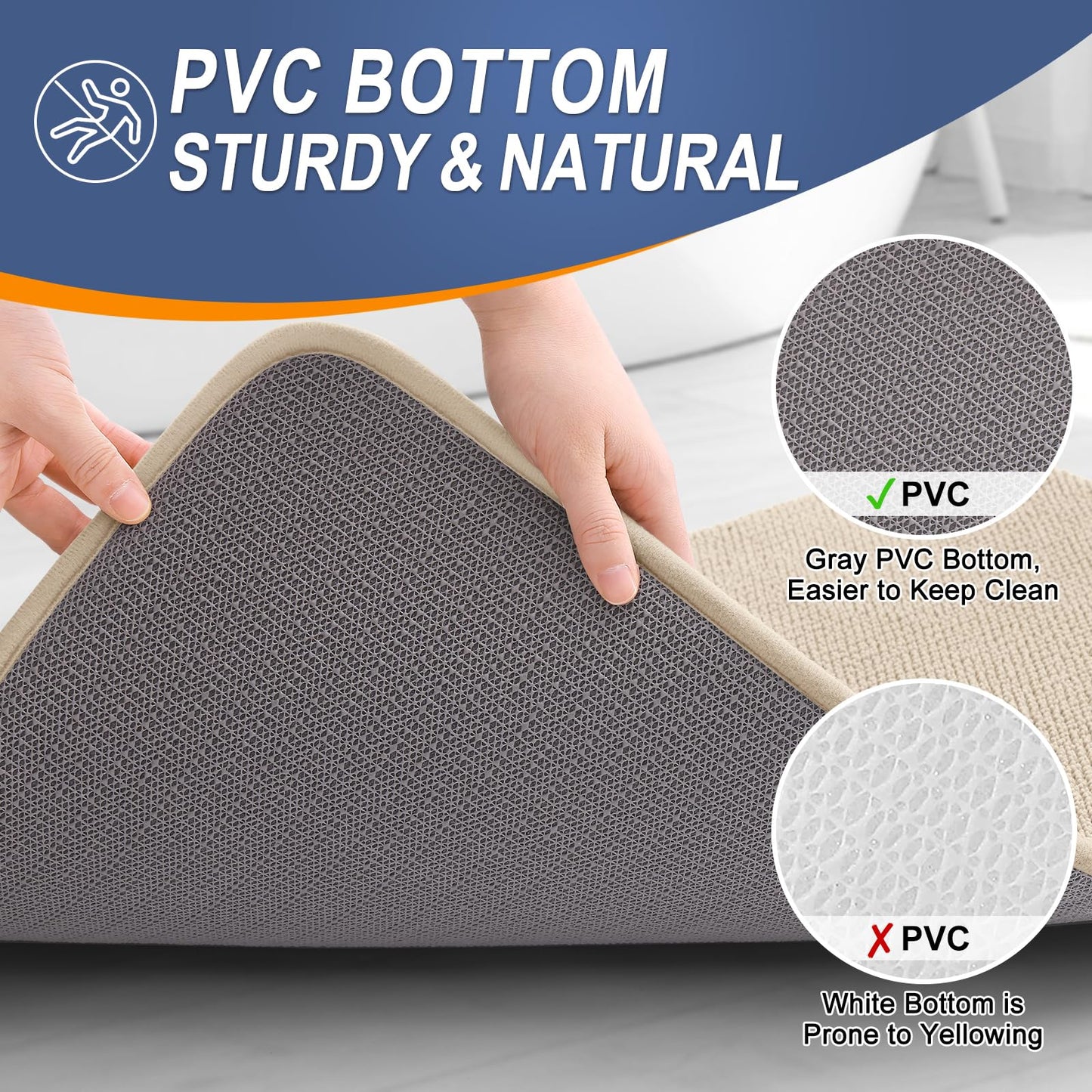 OLANLY Thick Memory Foam Bath Mat Rug 59x35, Extra Soft Absorbent Bathroom Rug, Quick Dry Bath Mats, Non-Slip, Machine Washable Carpet for Bathroom, Tub and Shower, Home Decor Accessories, Beige