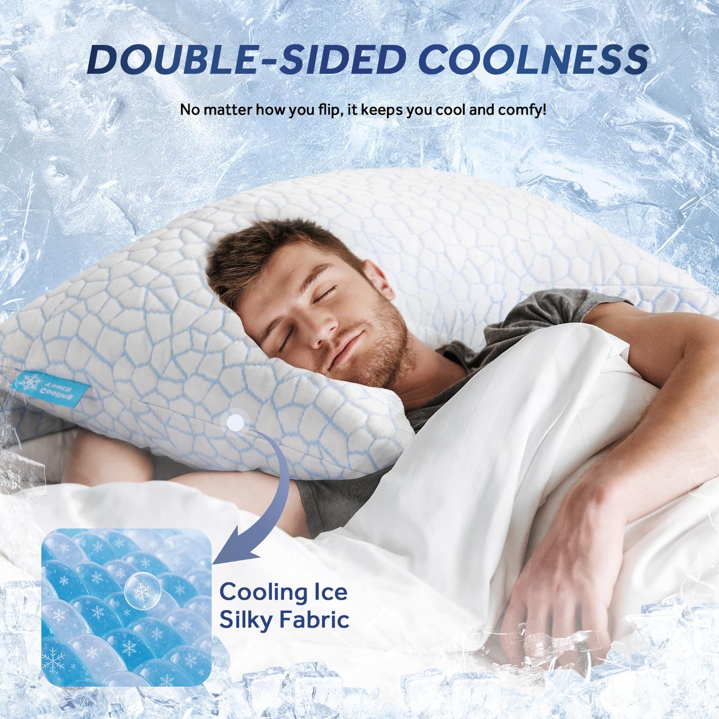 QUTOOL Side Sleeper Pillow for Adults, Adjustable Crescent Pillow with Shredded Memory Foam, Double-Sided Cooling Cover, Curved Bed Pillow for Neck and Shoulder Support, Extra 200g Fill, Queen 1 Pack