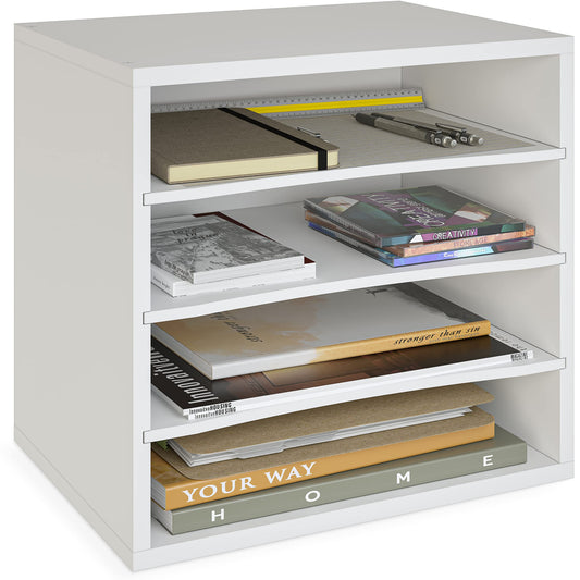 Ballucci 4-Tier Paper Organizer for Desk, Stackable Organizer Tray, Desk Storage Shelves, Stacking Letter Paper Tray Sorter for Classroom, Office, White
