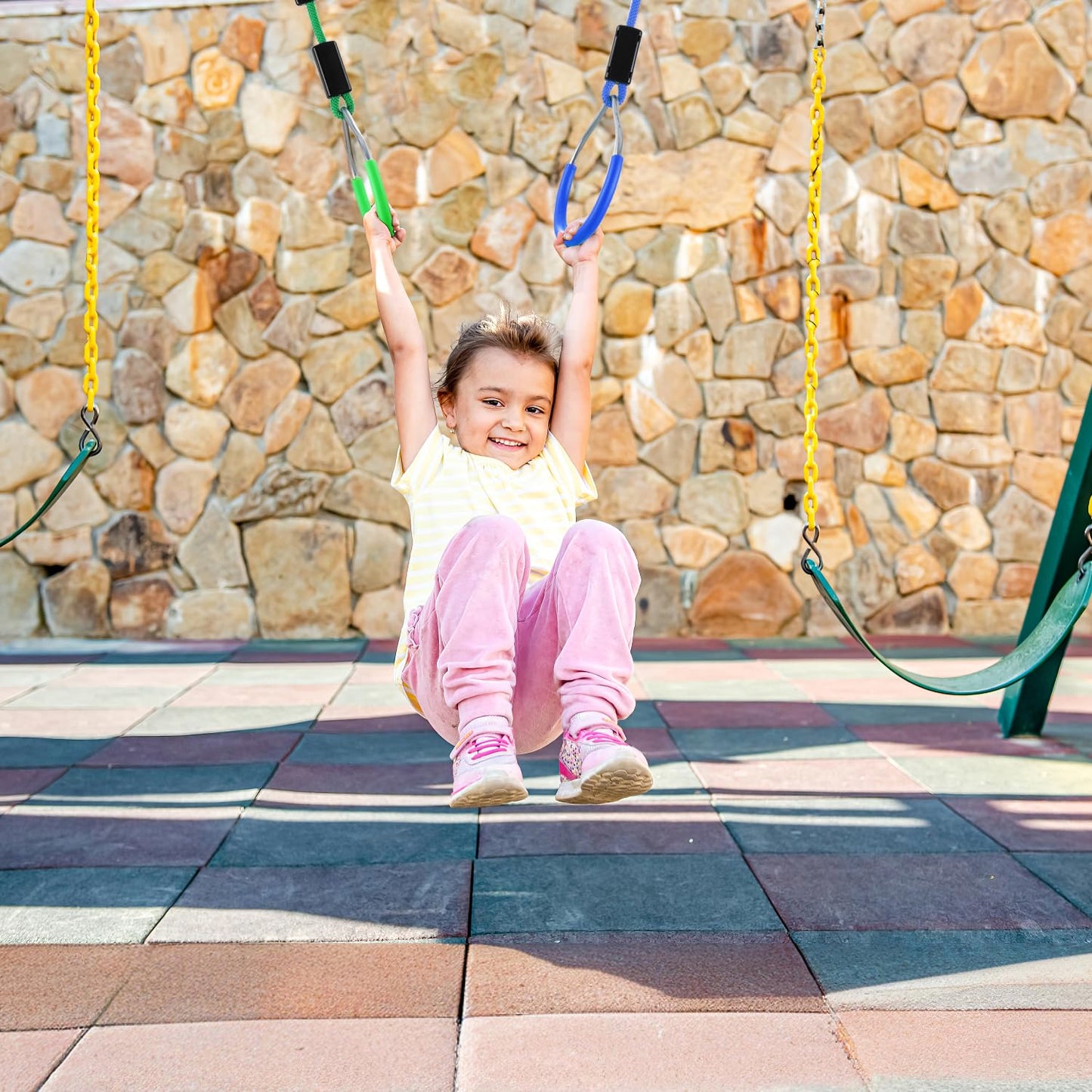 PELLOR Hanging Ninja Rings, Fitness Gymnastic Rings Backyard Playground Training Equipment Play Set for Kids Adult, Ninja Warrior Obstacle Course Accessories