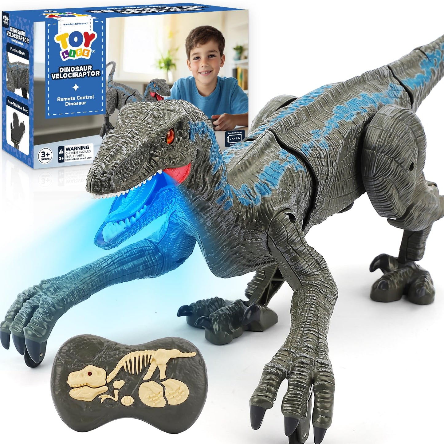 STEAM Life Remote Control Velociraptor Dinosaur Toy for Kids – Realistic RC Dino with Sounds, Lights & Walking Action – Rechargeable Raptor Toy for Boys & Girls
