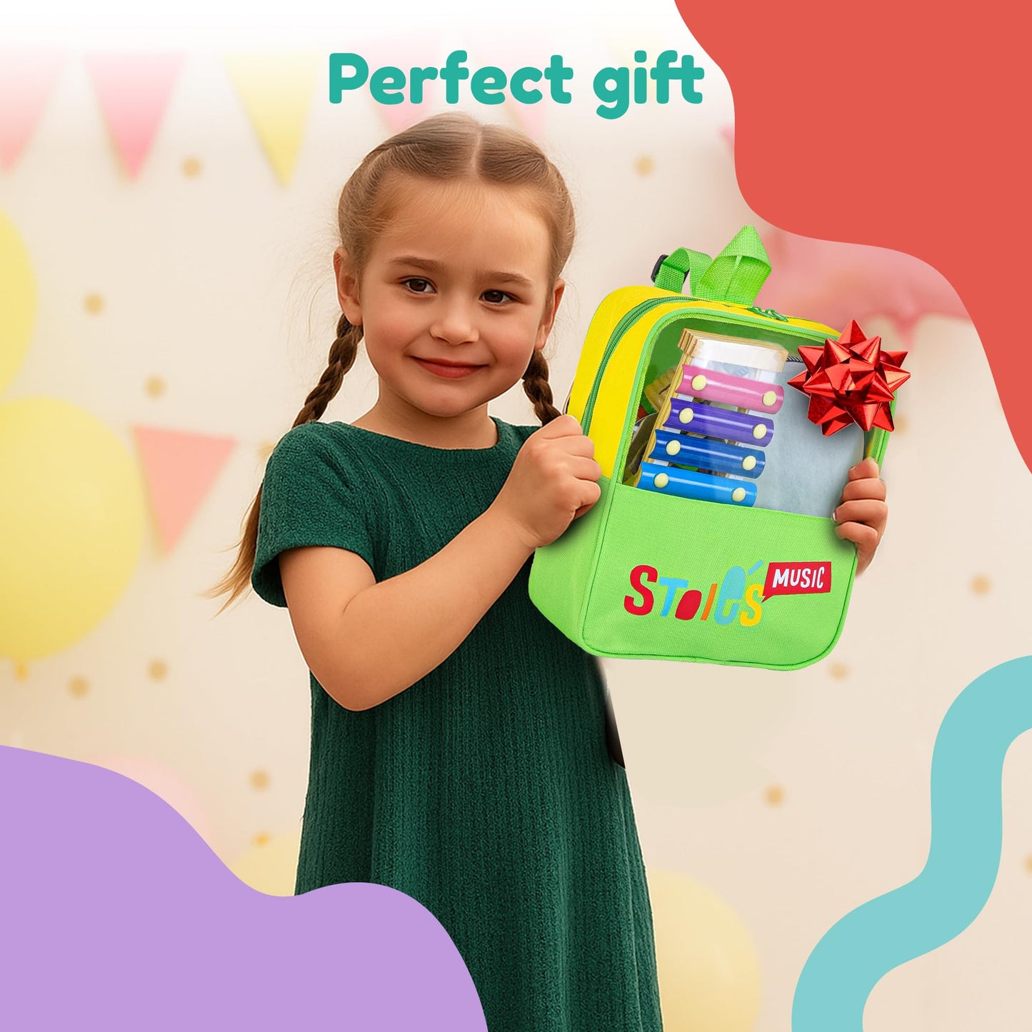 Stoie's 34 PCS Kids Musical Instruments for Babies and Toddlers, Montessori Educational Music Toy with Xylophone, Tambourine, Hand Bell, Triangle, Maracas, Durable, Storage Bag, Unisex