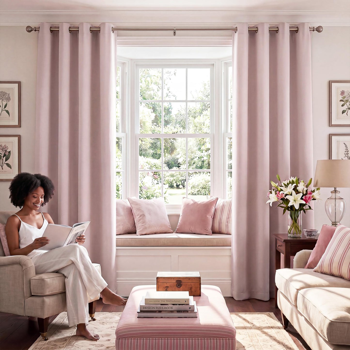 NICETOWN 100% Blackout Window Curtain Panels 84" Long, Blush Pink, 2 Pieces, 52 inches Wide Each Panel, Heat and Cold Blocking Drapes with Black Liner for Nursery, Thermal Insulated Draperies