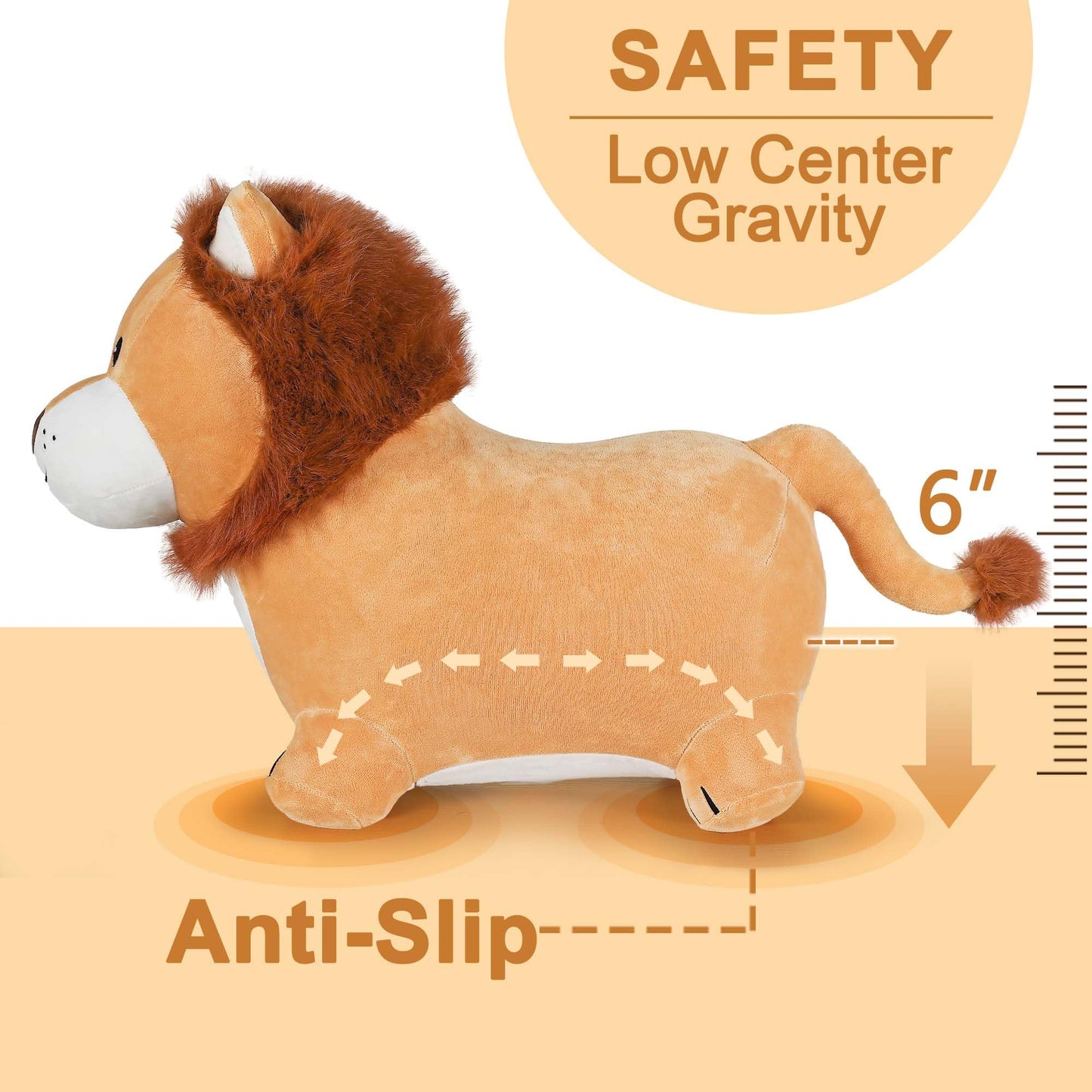 iPlay, iLearn Bouncy Pals Lion Hopper Toy, Toddler Plush Bouncing Animal, Inflatable Ride on Bouncer W/Pump, Indoor Outdoor Hopping Horse, Kid Jumping Toy, Birthday Gift for 2 3 4 5 Year Old Boy Girl