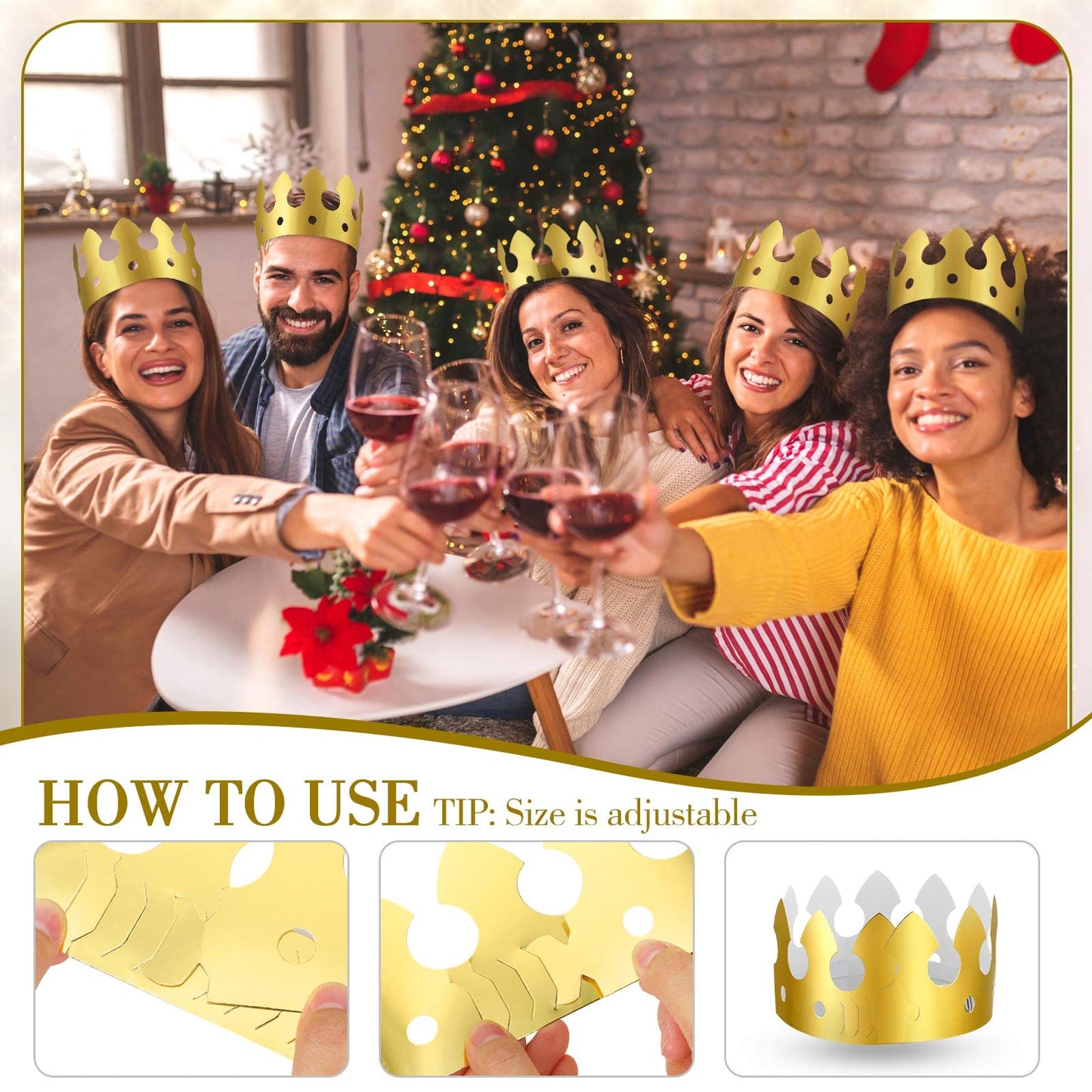 Crtiin 200 Pcs Golden Paper Crowns Bulk King Gold Party Crown Princess Hats for Birthday Celebration Party Supplies(Classic Style)