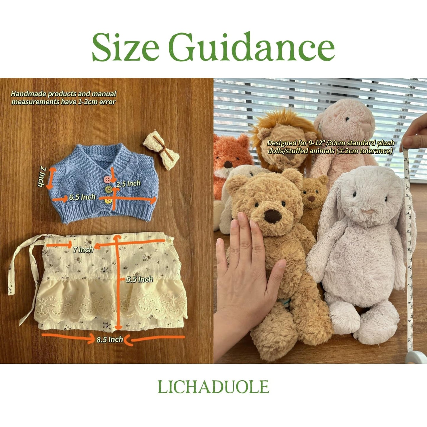 LICHADUOLE 9-12"/31cm Plush Outfit 3-Piece Set for Bashful Series Teddy Bears Under 31cm Stuffed Animal Clothes（NO Doll）