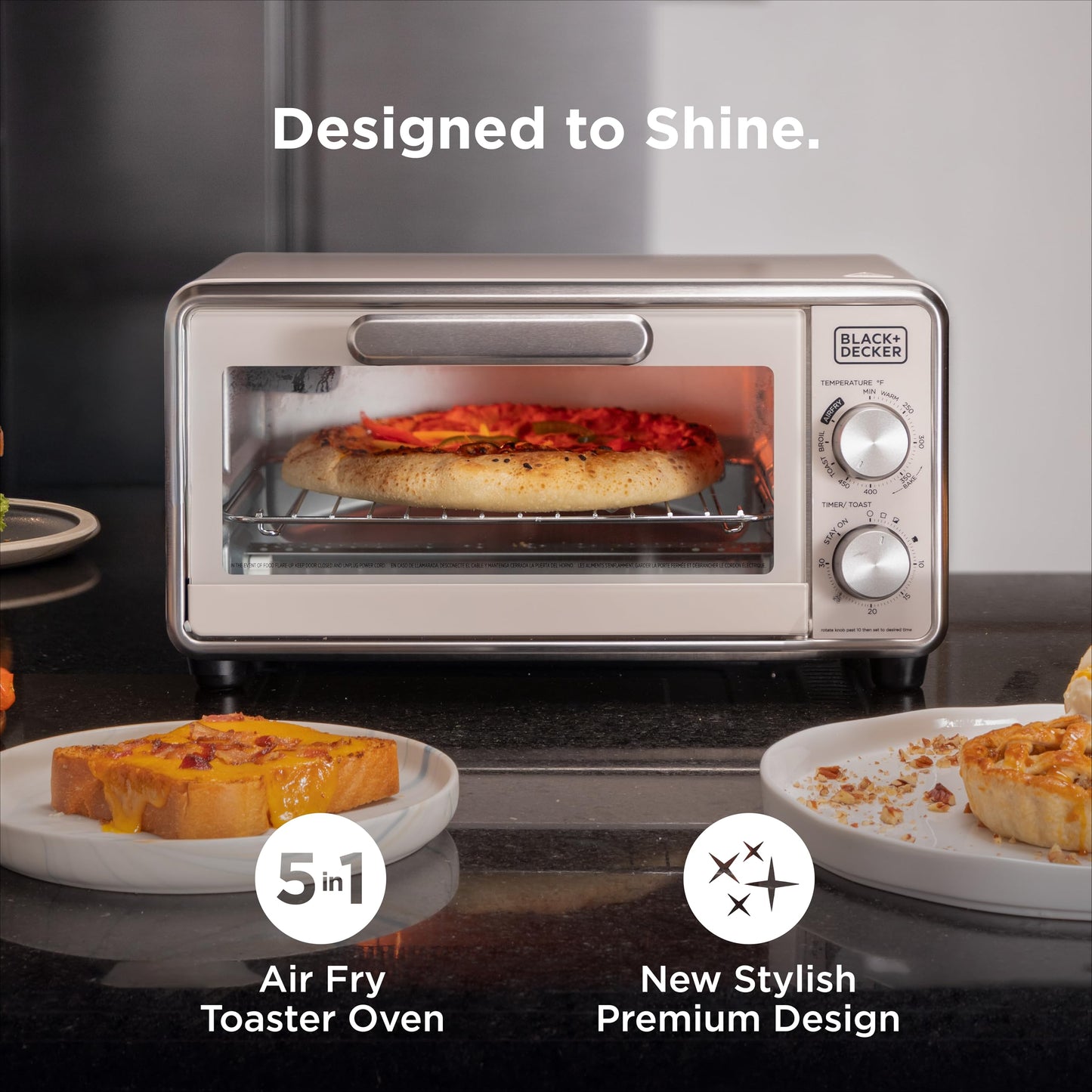 BLACK+DECKER Crisp N Bake™ PRO 4-Slice Digital Air Fry Toaster Oven, 5 Cooking Functions, Convection Countertop Oven, Fits 10” Pizza or 9” Cake Pan, 30-Minute Timer + Stay On, Stainless Steel Accents