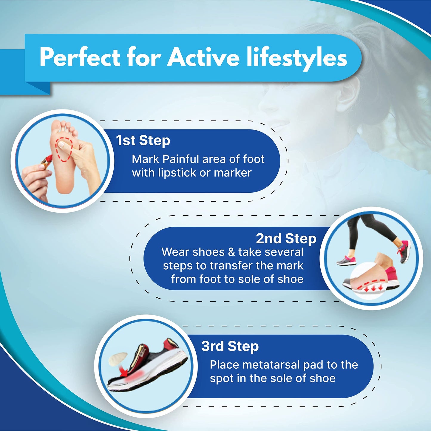 Hapad Metatarsal Pads - Pain Relief Insoles for Metatarsalgia - Permanent Shoe Inserts - Ball of Foot Cushions for Mortons Neuroma Relief, Medium Metatarsal Foot Pads for Women and Men