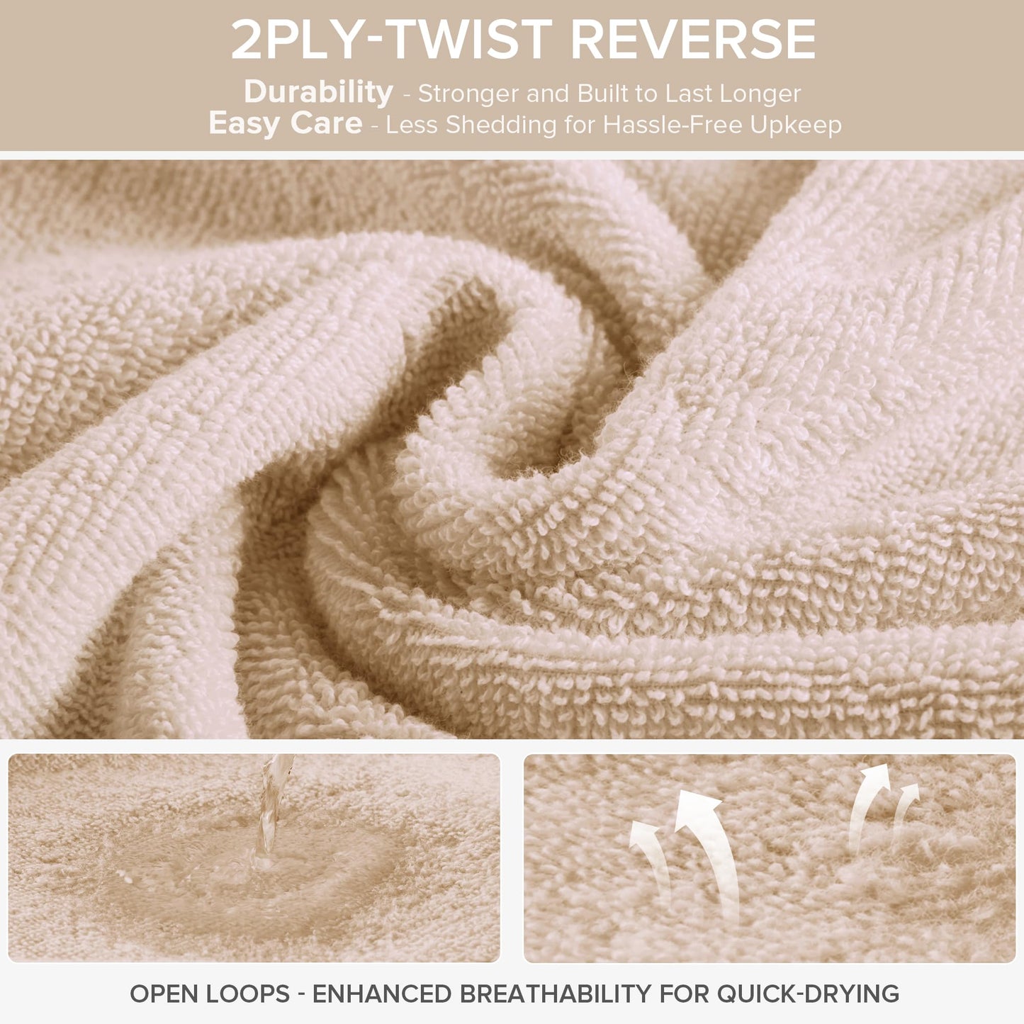 Comfort Spaces 12-Piece Luxury Bath Towel Set - 4 Large, 4 Hand, 4 Washcloth, 100% Cotton, Quick Dry, Zero Twist, Soft, Lightweight - Beige Tan