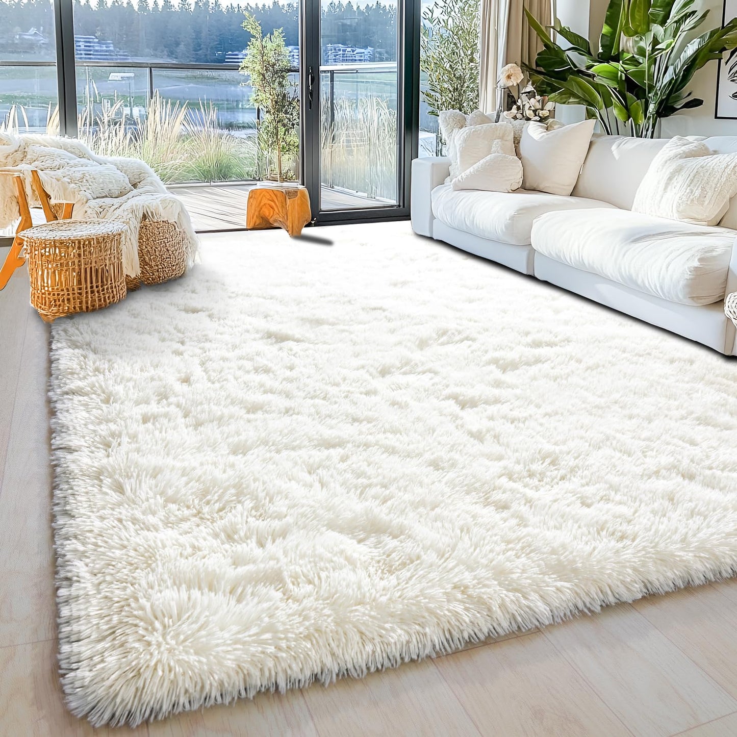 5x7ft Fluffy Fuzzy Area Rug for Living Room Bedroom, Ultra Soft Rugs for Living Room, Modern Shaggy Carpets Rug for Boys Girls Dorm Nursery Home Decor Aesthetic, Upgrade Non-Slip Durable, Cream White
